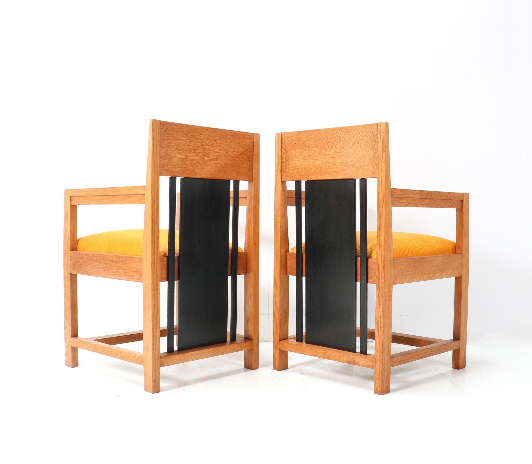 Fabric Two Oak Art Deco Modernist High Back  Armchairs by Cor Alons, 1927 For Sale