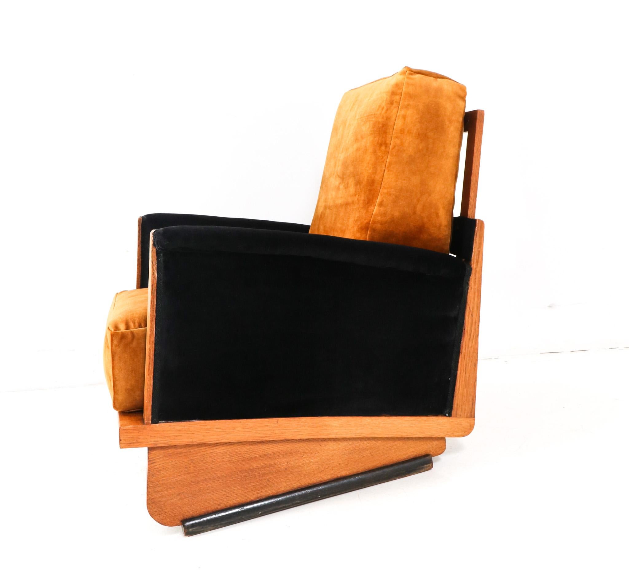 Two Oak Art Deco Modernist Lounge Chairs, 1920s 4
