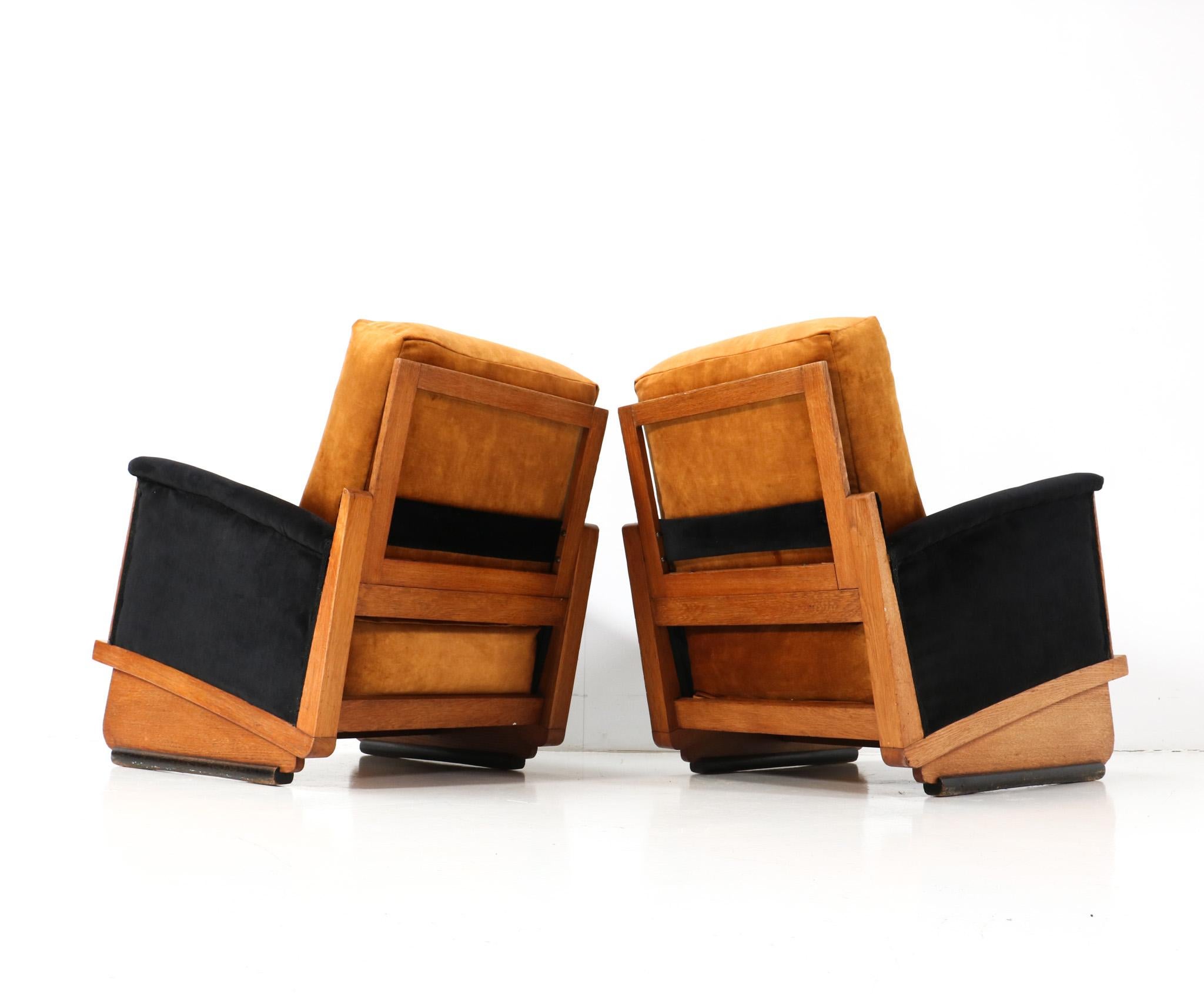 Fabric Two Oak Art Deco Modernist Lounge Chairs, 1920s