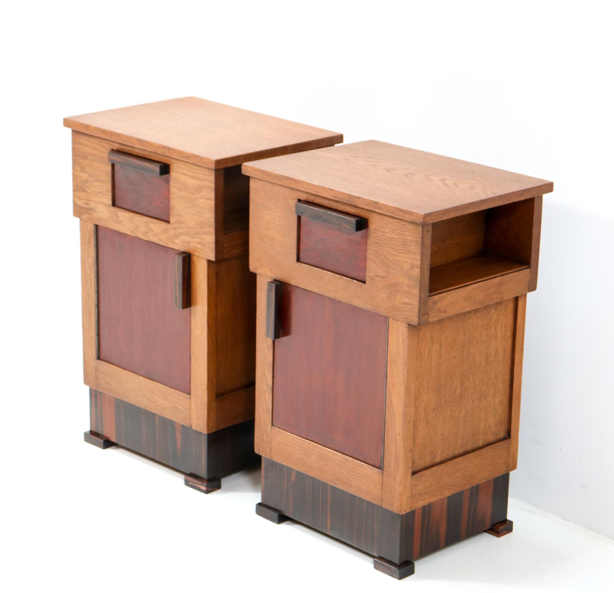 Early 20th Century Two Oak Art Deco Modernist Nightstands or Bedside Tables, 1920s