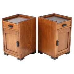 Two Oak Art Deco Modernist Nightstands or Bedside Tables, 1920s