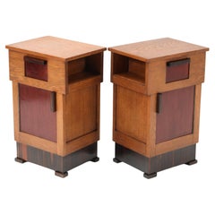 Two Oak Art Deco Modernist Nightstands or Bedside Tables, 1920s