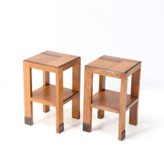 Two Oak Art Deco Modernist Side Tables by P.E.L. Izeren for De Genneper Molen