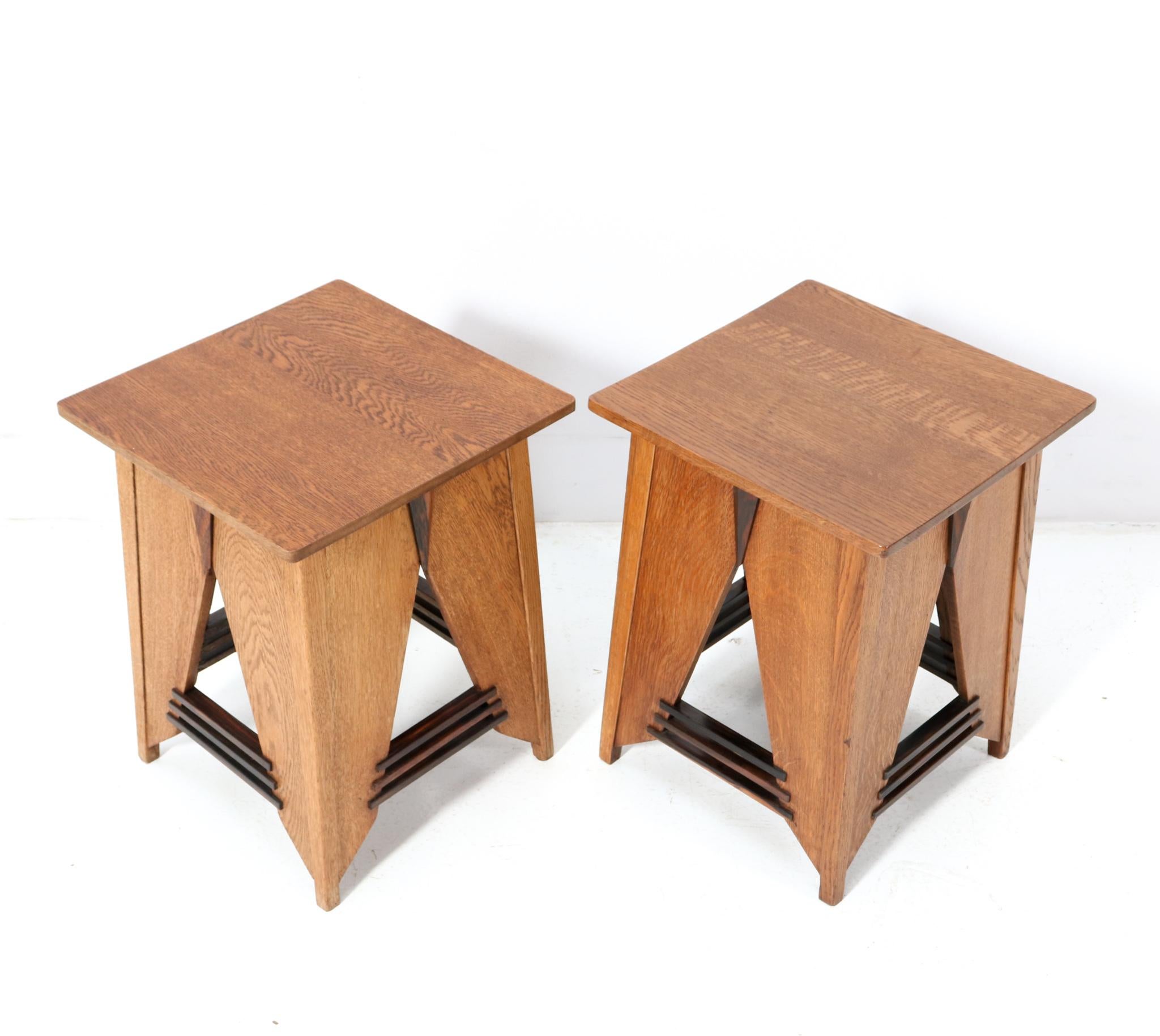 Dutch Two Oak Art Deco Modernist Side Tables by P.E.L. Izeren for De Genneper Molen