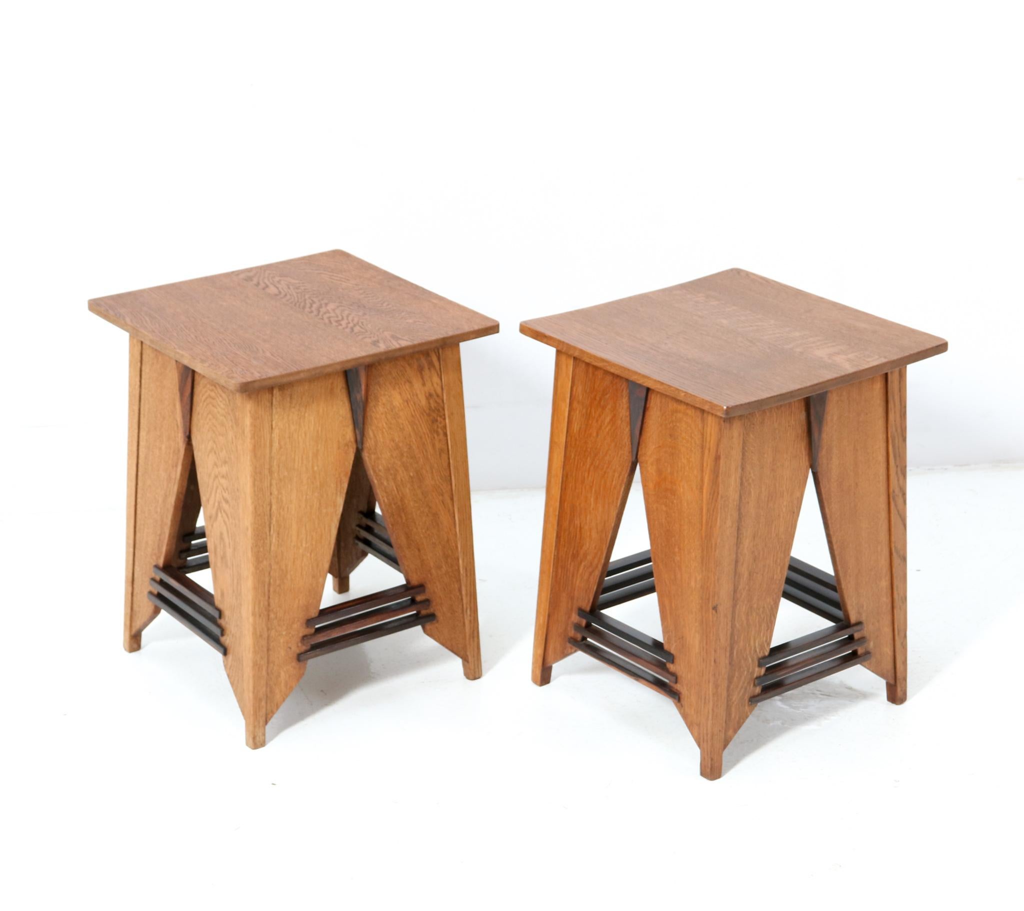 Early 20th Century Two Oak Art Deco Modernist Side Tables by P.E.L. Izeren for De Genneper Molen