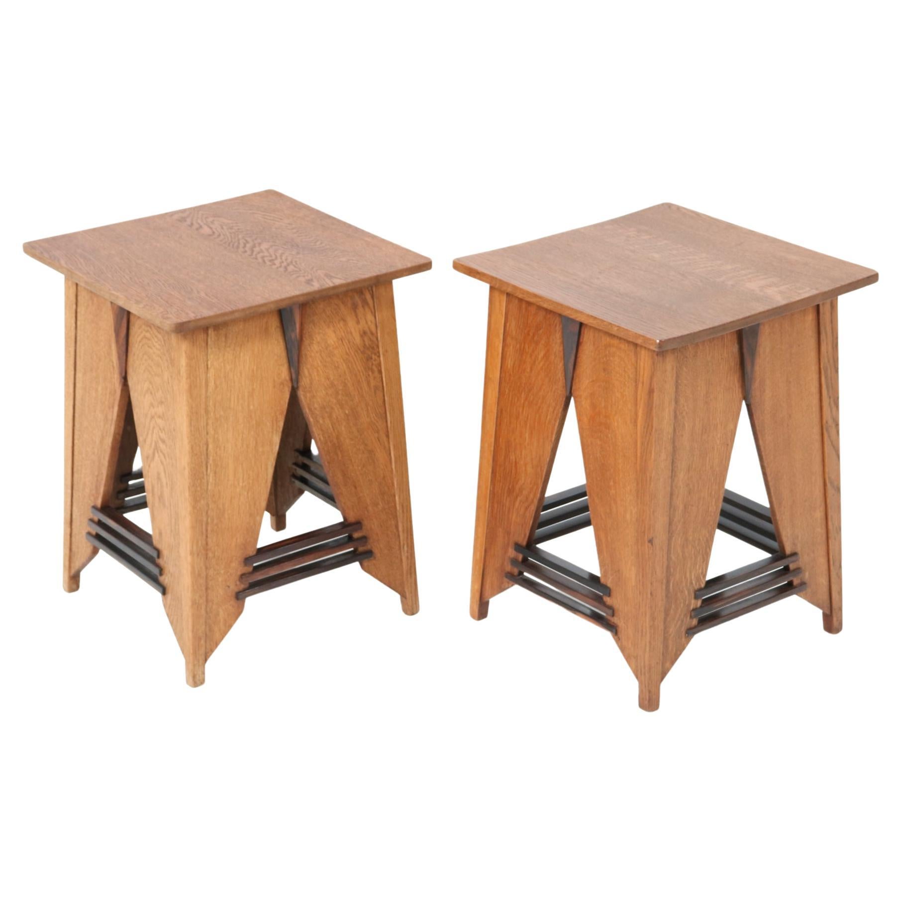 Two Oak Art Deco Modernist Side Tables by P.E.L. Izeren for De Genneper Molen For Sale