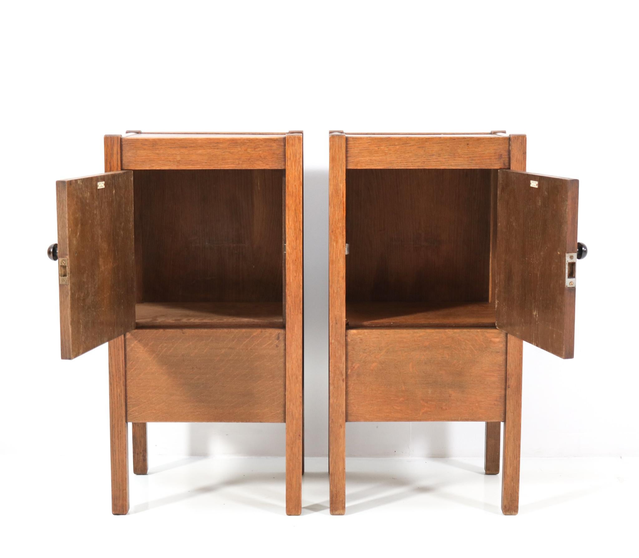 Early 20th Century Two Oak Art Deco Nightstands by J.A. Muntendam for L.O.V. Oosterbeek, 1920s