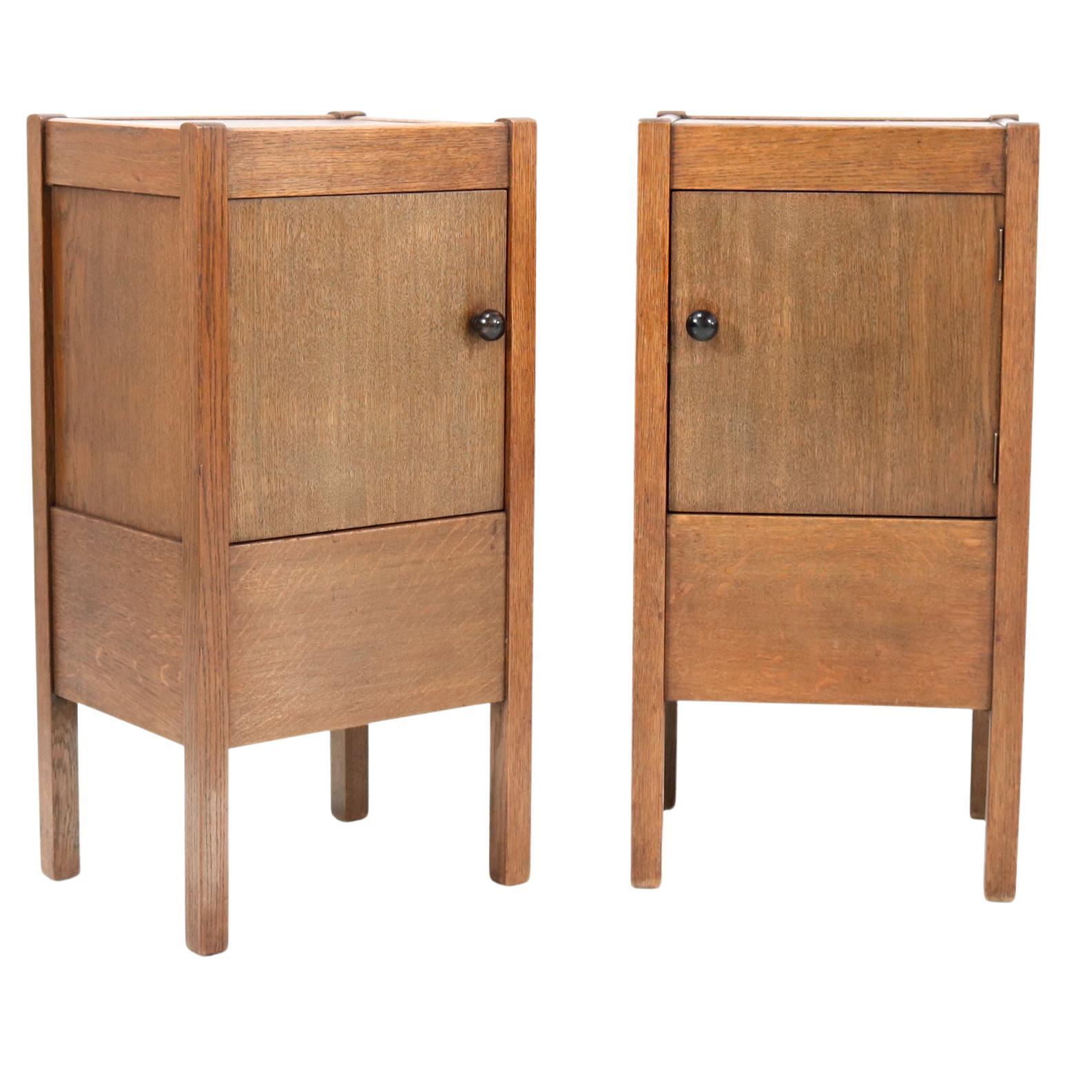Two Oak Art Deco Nightstands by J.A. Muntendam for L.O.V. Oosterbeek, 1920s