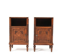 Two Oak Art Deco Nightstands or Bedside Tables, 1930s
