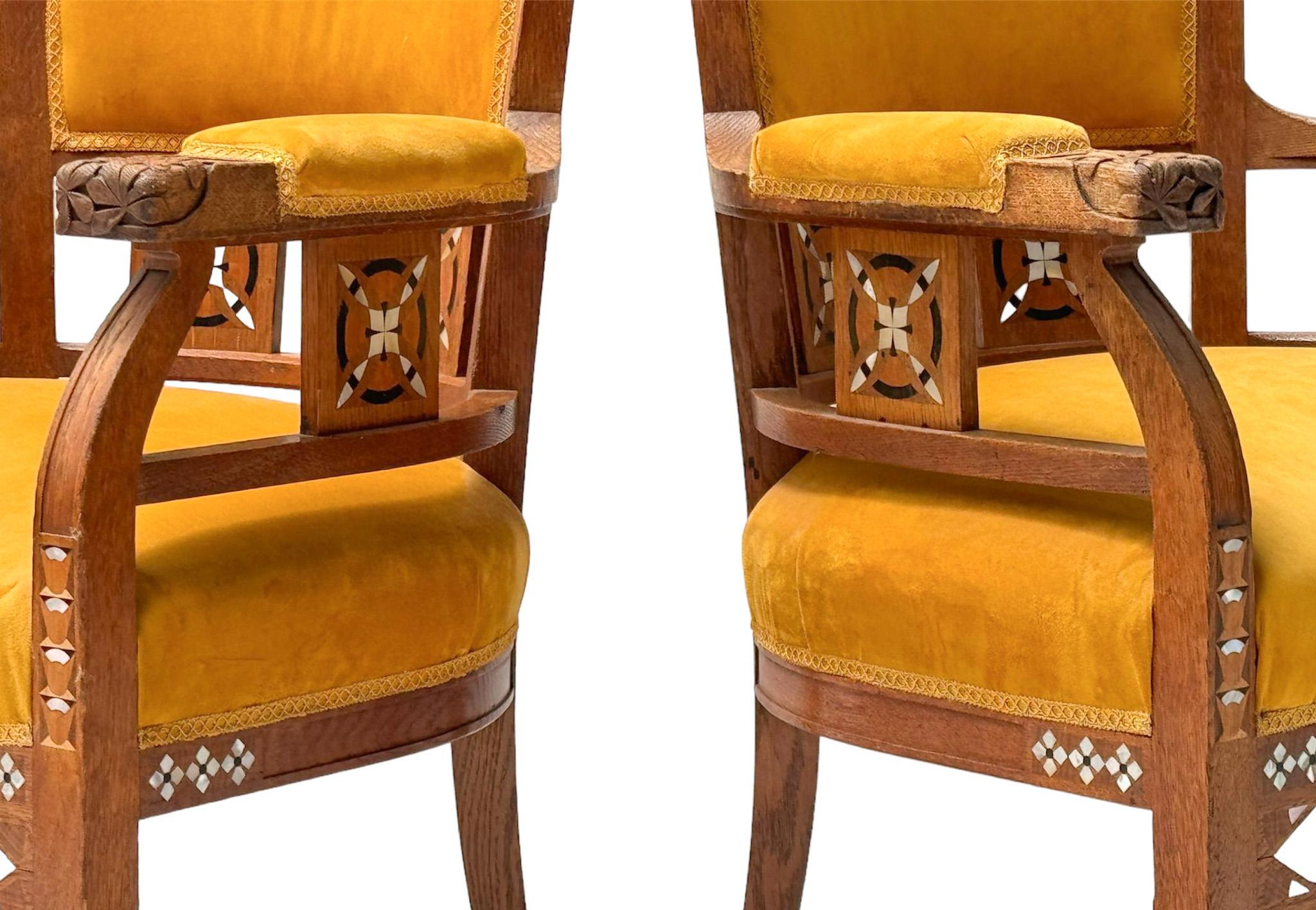Two Oak Art Nouveau Arts & Crafts Armchairs by H.F. Jansen & Zonen Amsterdam For Sale 9