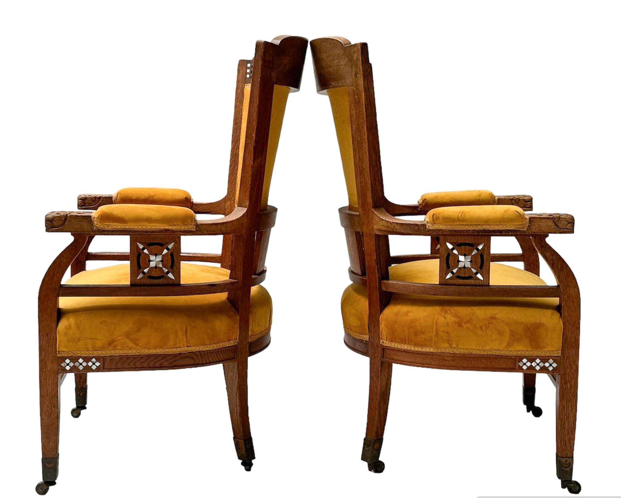 Early 20th Century Two Oak Art Nouveau Arts & Crafts Armchairs by H.F. Jansen & Zonen Amsterdam For Sale