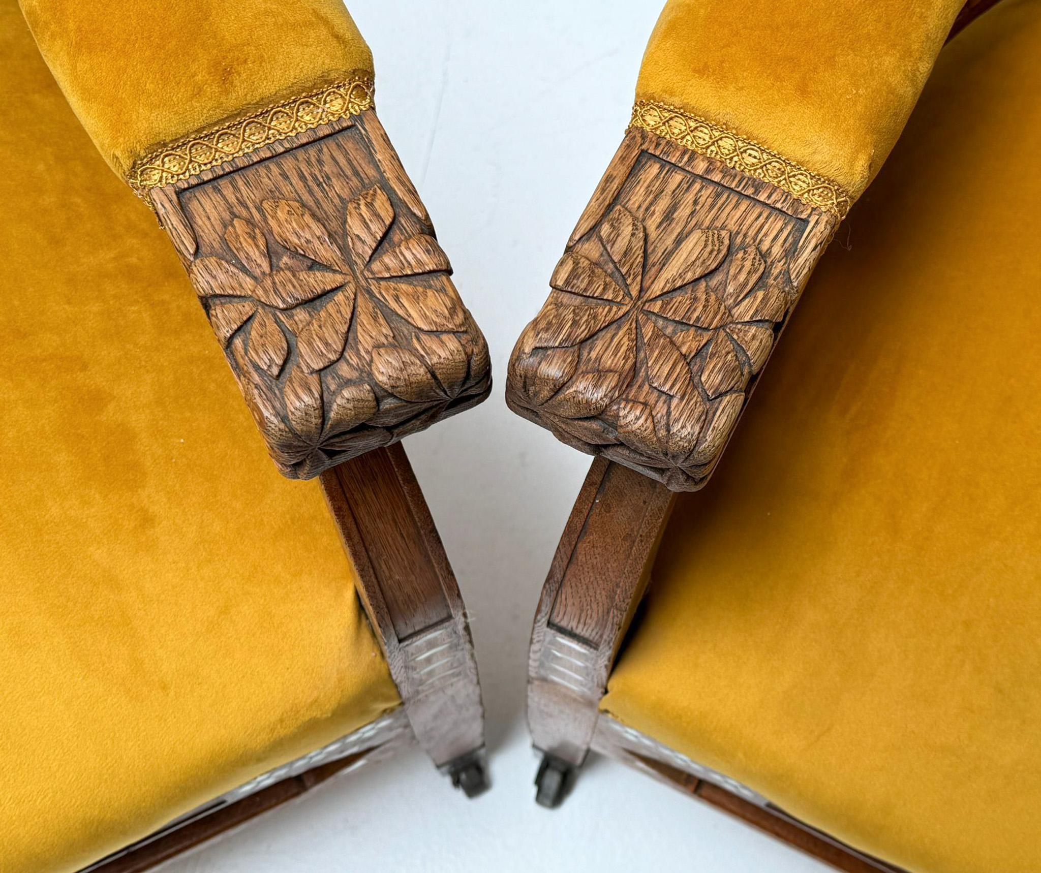 Two Oak Art Nouveau Arts & Crafts Armchairs by H.F. Jansen & Zonen Amsterdam For Sale 2