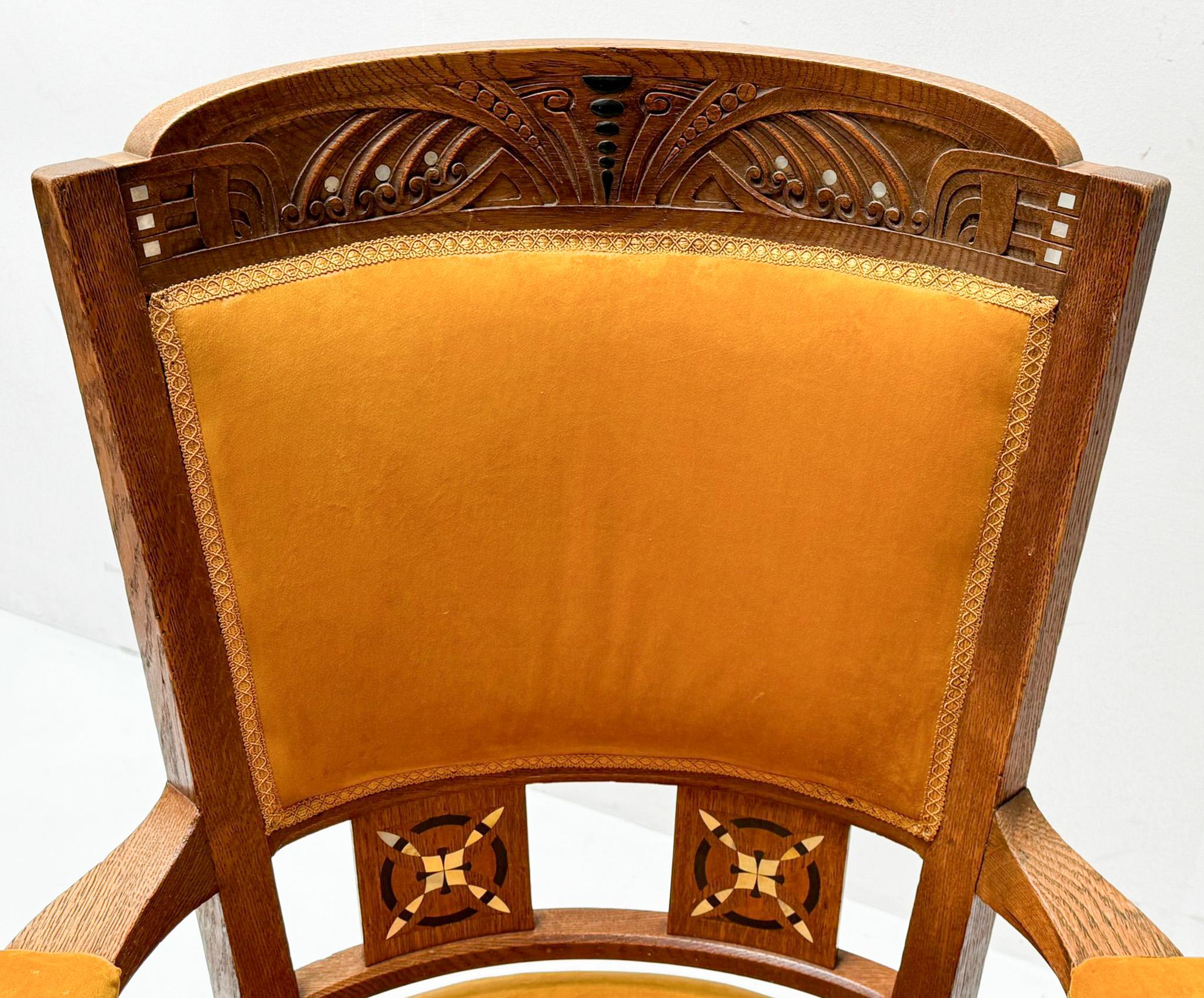 Two Oak Art Nouveau Arts & Crafts Armchairs by H.F. Jansen & Zonen Amsterdam For Sale 3