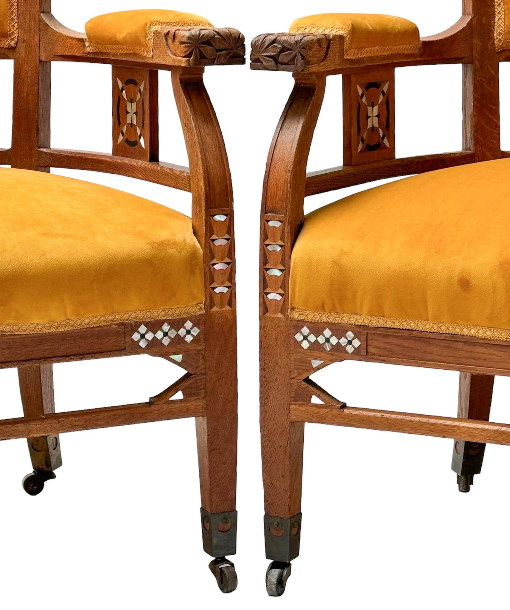Two Oak Art Nouveau Arts & Crafts Armchairs by H.F. Jansen & Zonen Amsterdam For Sale 4