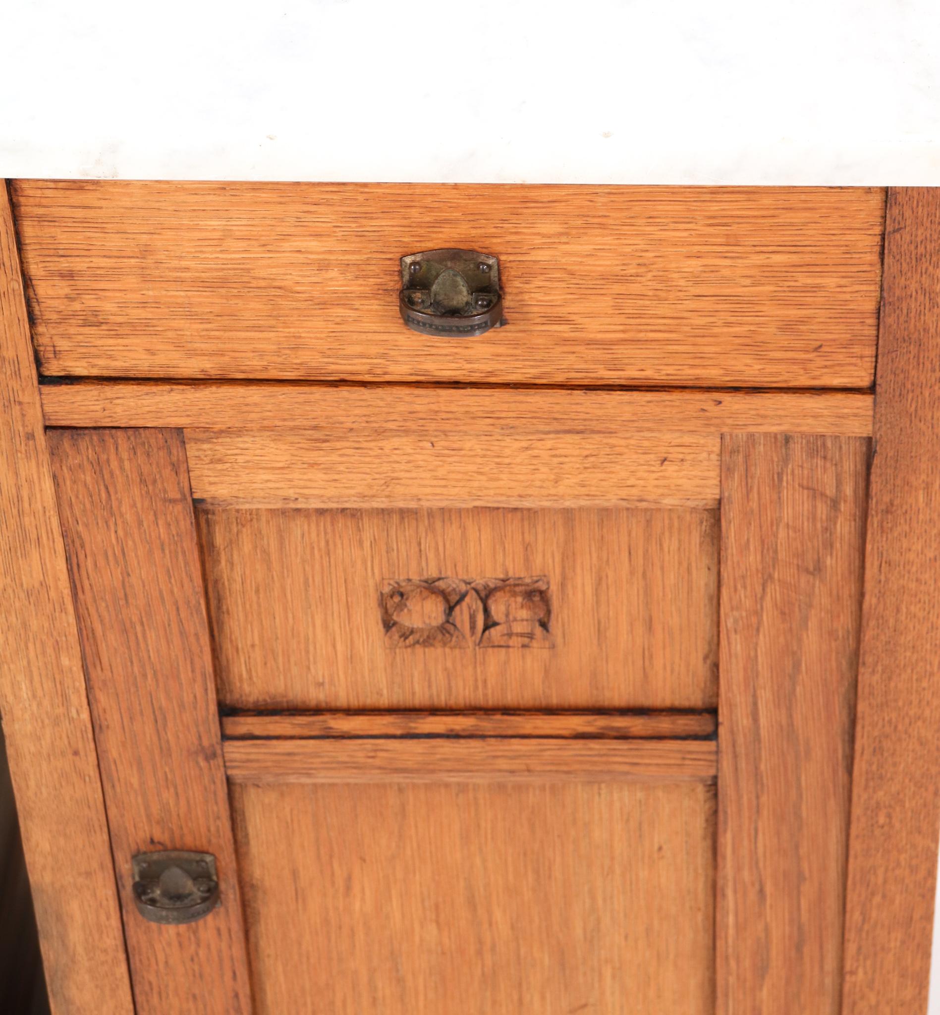 Two Oak Art Nouveau Jugendstil Nightstands or Bedside Tables, 1900s For Sale 8