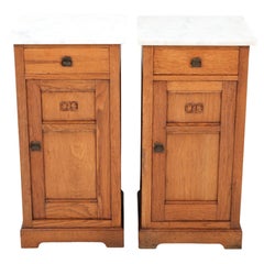 Two Oak Art Nouveau Jugendstil Nightstands or Bedside Tables, 1900s