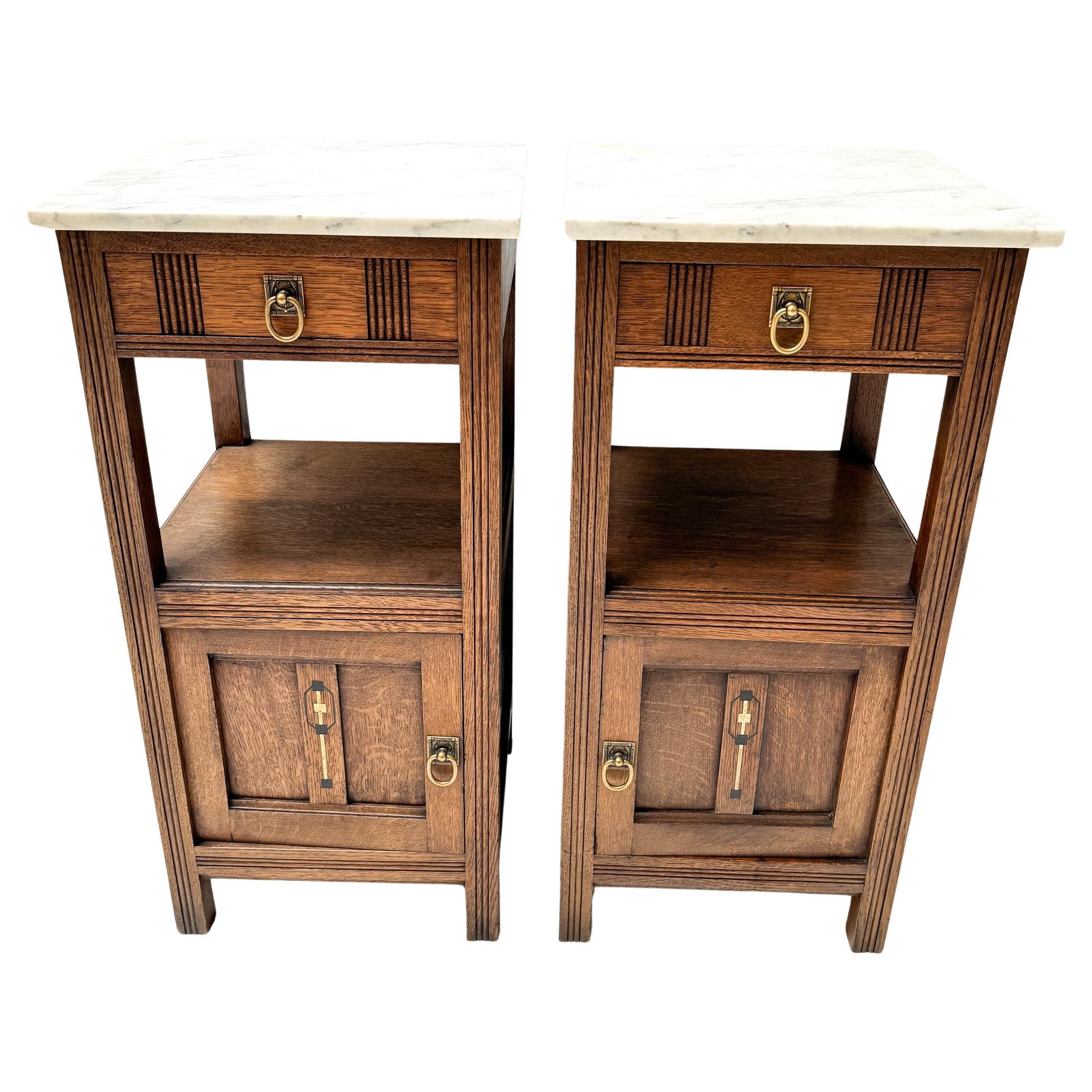 Two Oak Art Nouveau Nightstands or Bedside Tables, 1900s For Sale