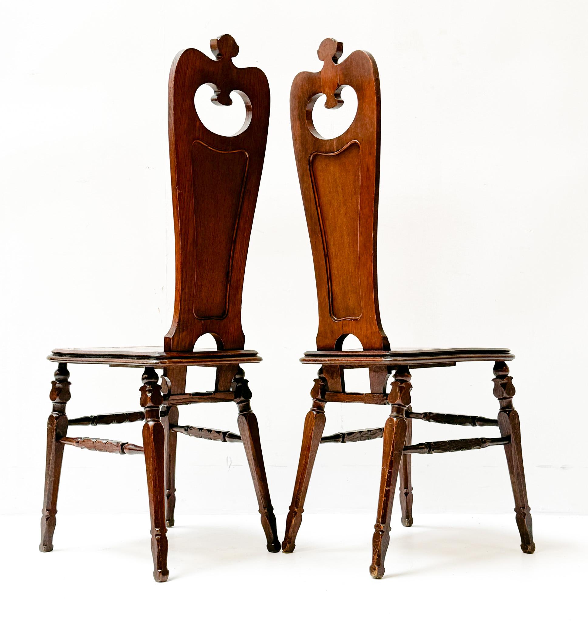 French Two Oak Art Nouveau Side Chairs by Emile Gallé, 1890s For Sale