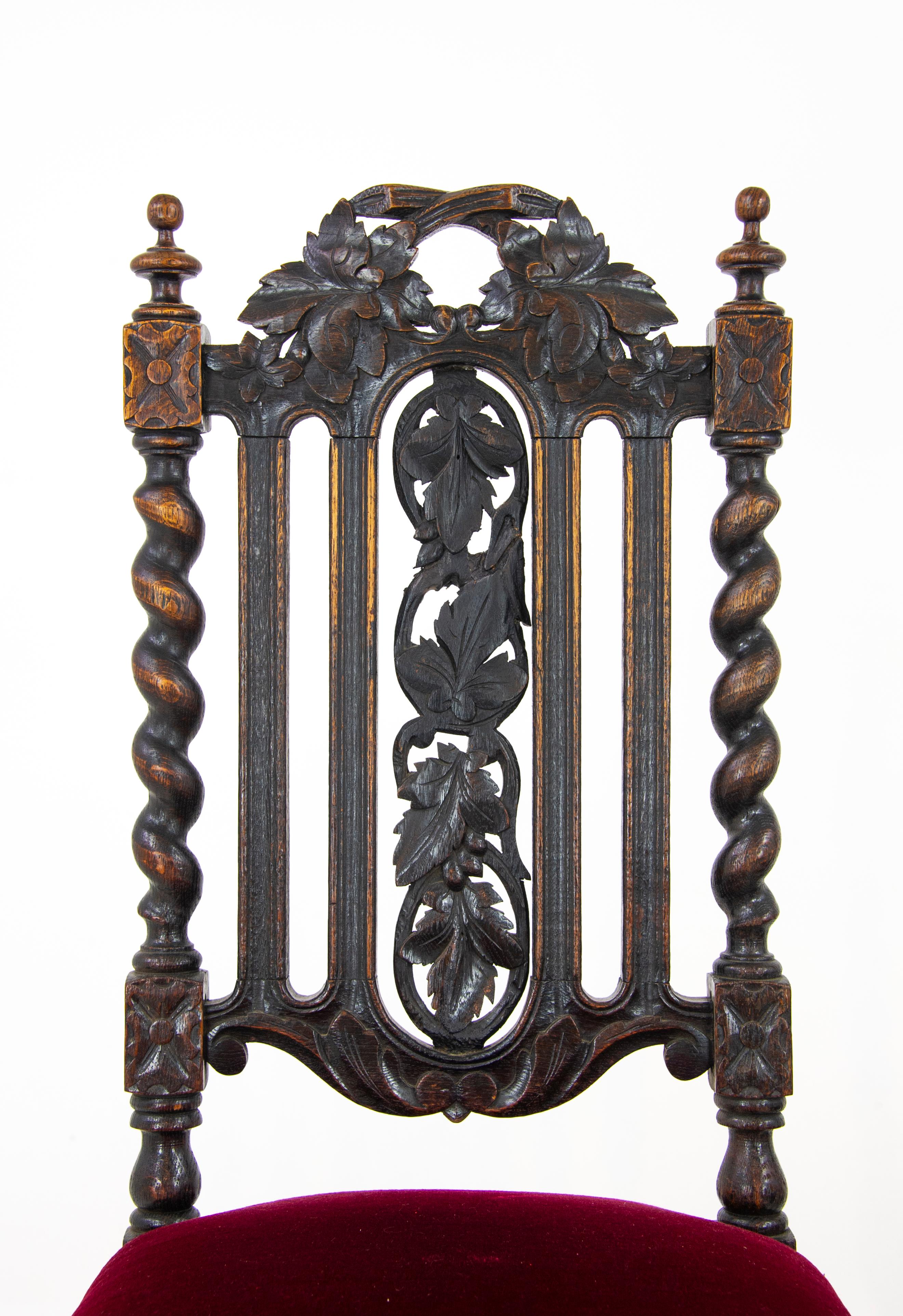 Two-Oak Carved Chairs, Hall Chairs, Barley Twist, Scotland 1880 2