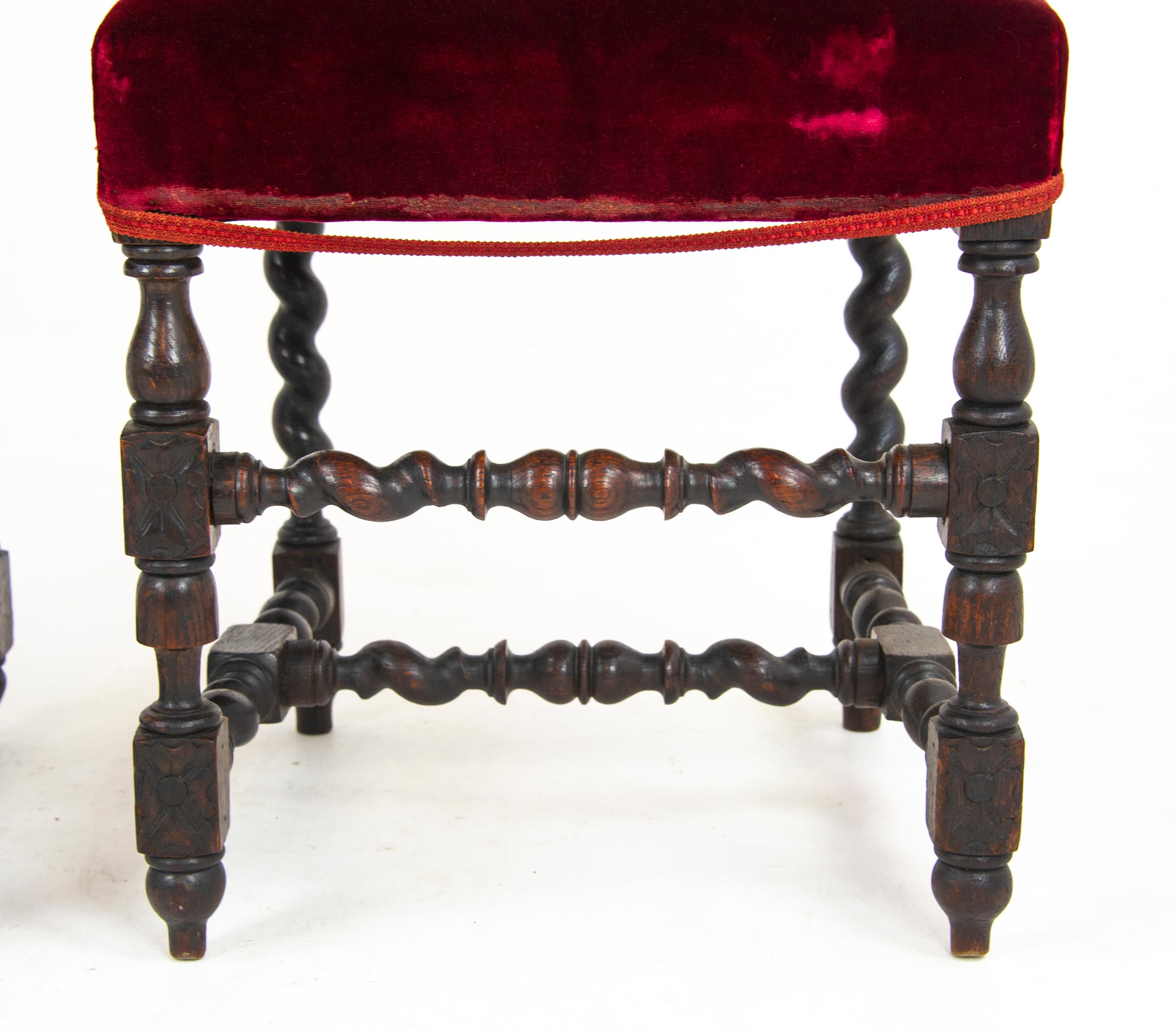 Two-Oak Carved Chairs, Hall Chairs, Barley Twist, Scotland 1880 4