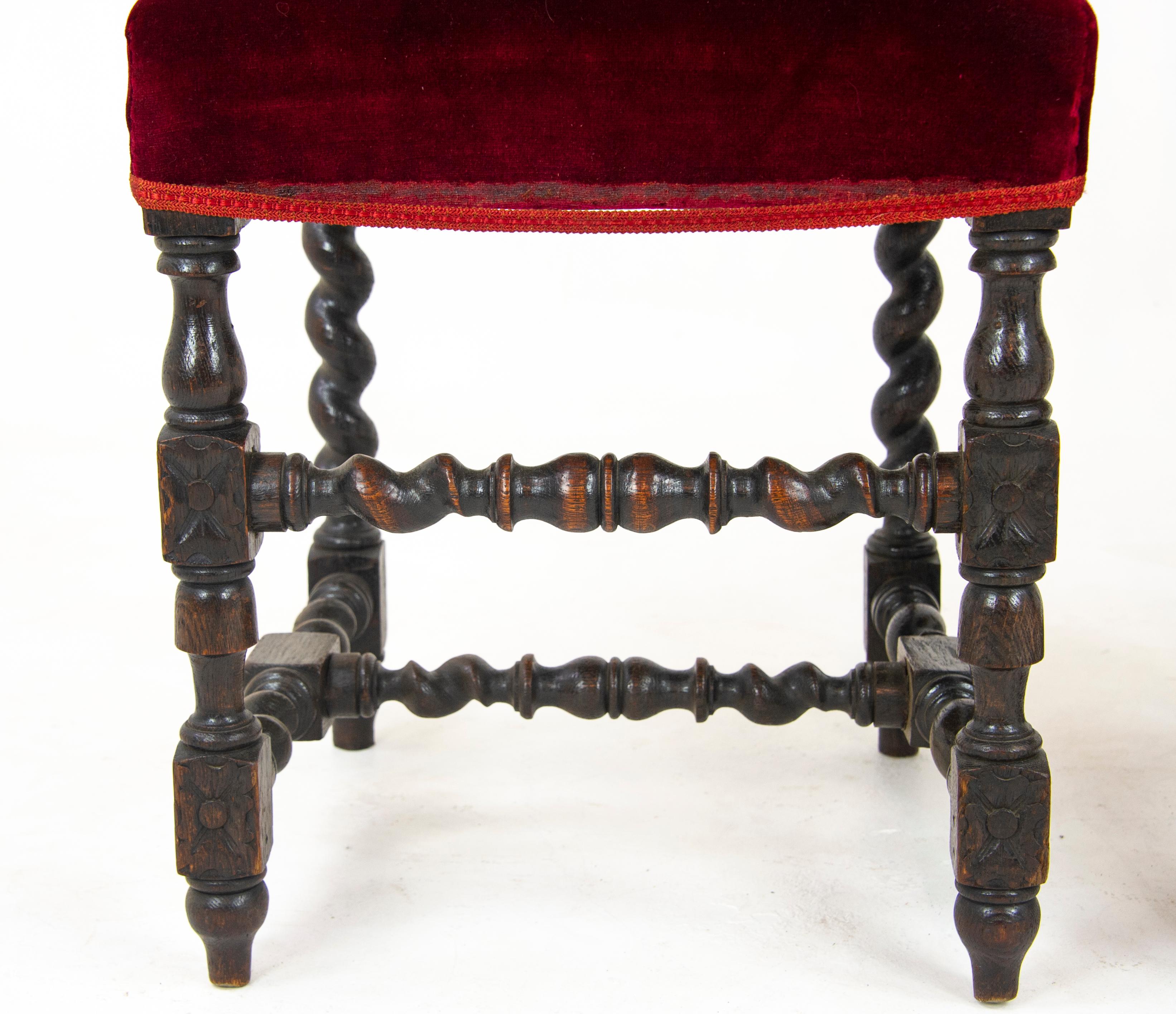 Two-Oak Carved Chairs, Hall Chairs, Barley Twist, Scotland 1880 5