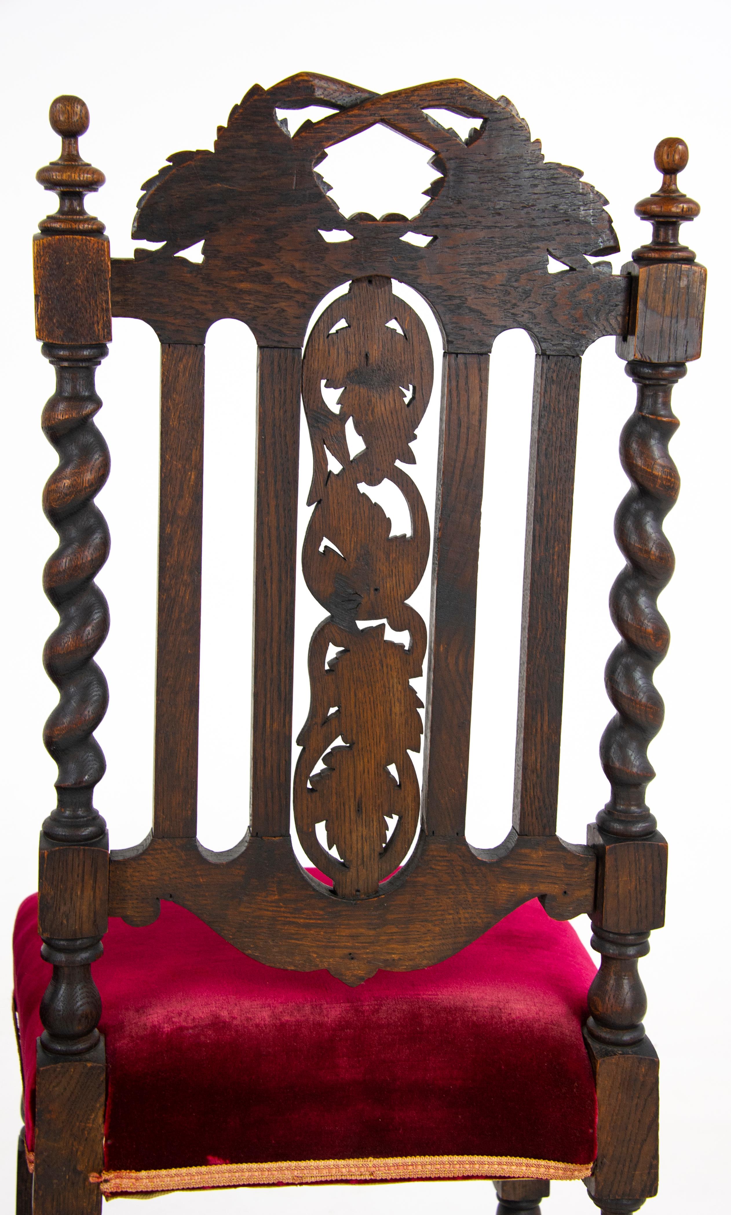 Two-Oak Carved Chairs, Hall Chairs, Barley Twist, Scotland 1880 7