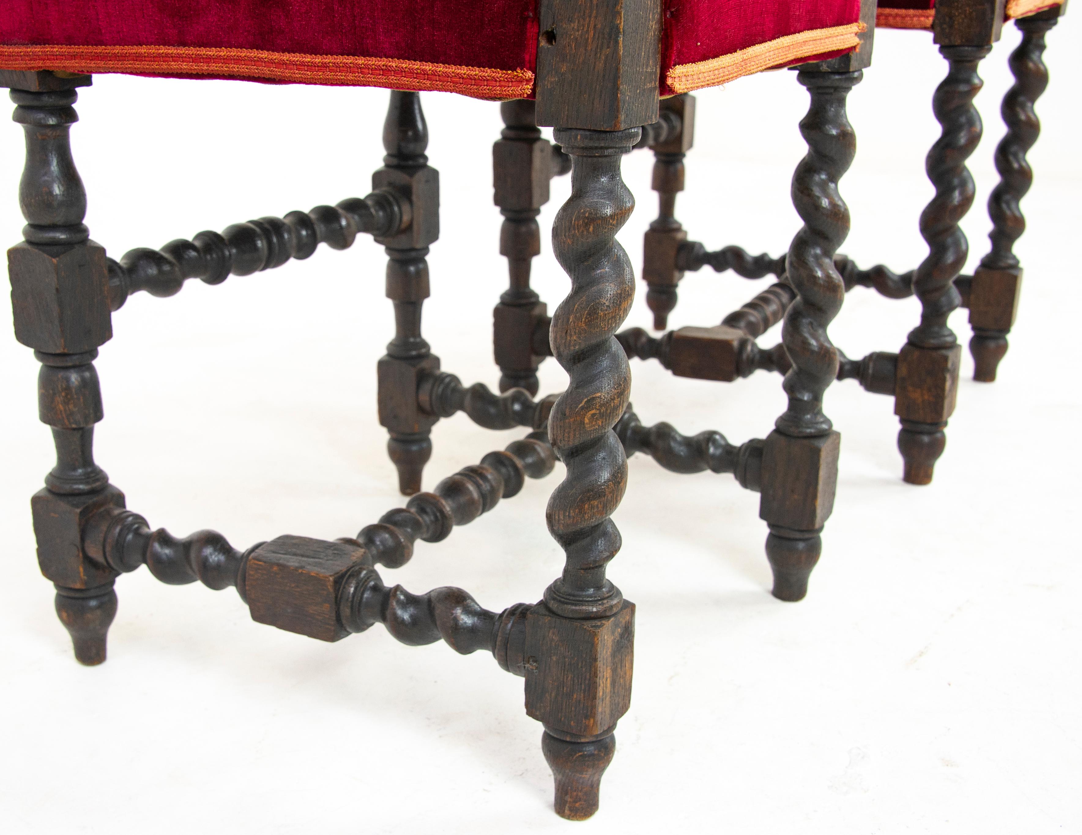 Two-Oak Carved Chairs, Hall Chairs, Barley Twist, Scotland 1880 8