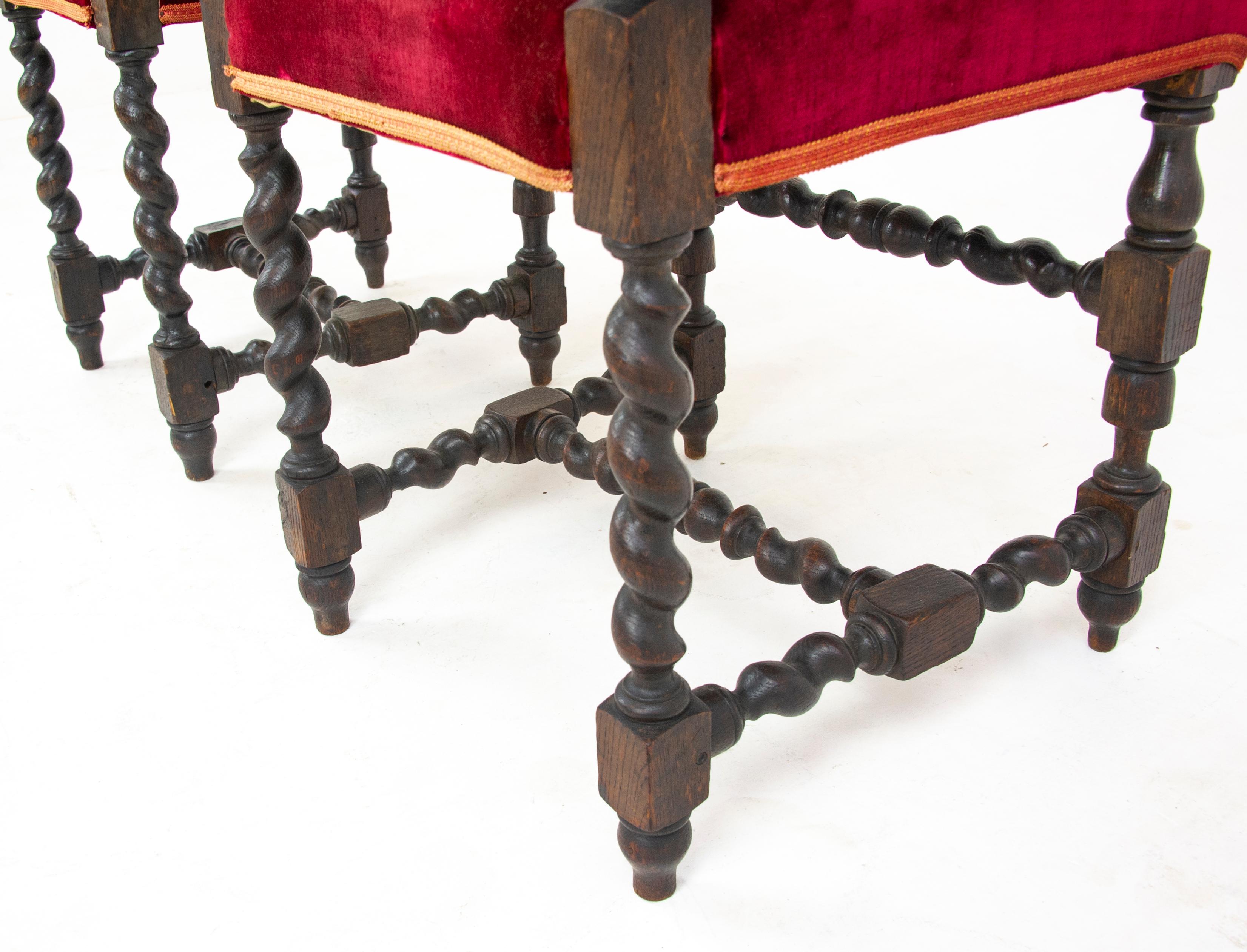 Two-Oak Carved Chairs, Hall Chairs, Barley Twist, Scotland 1880 9