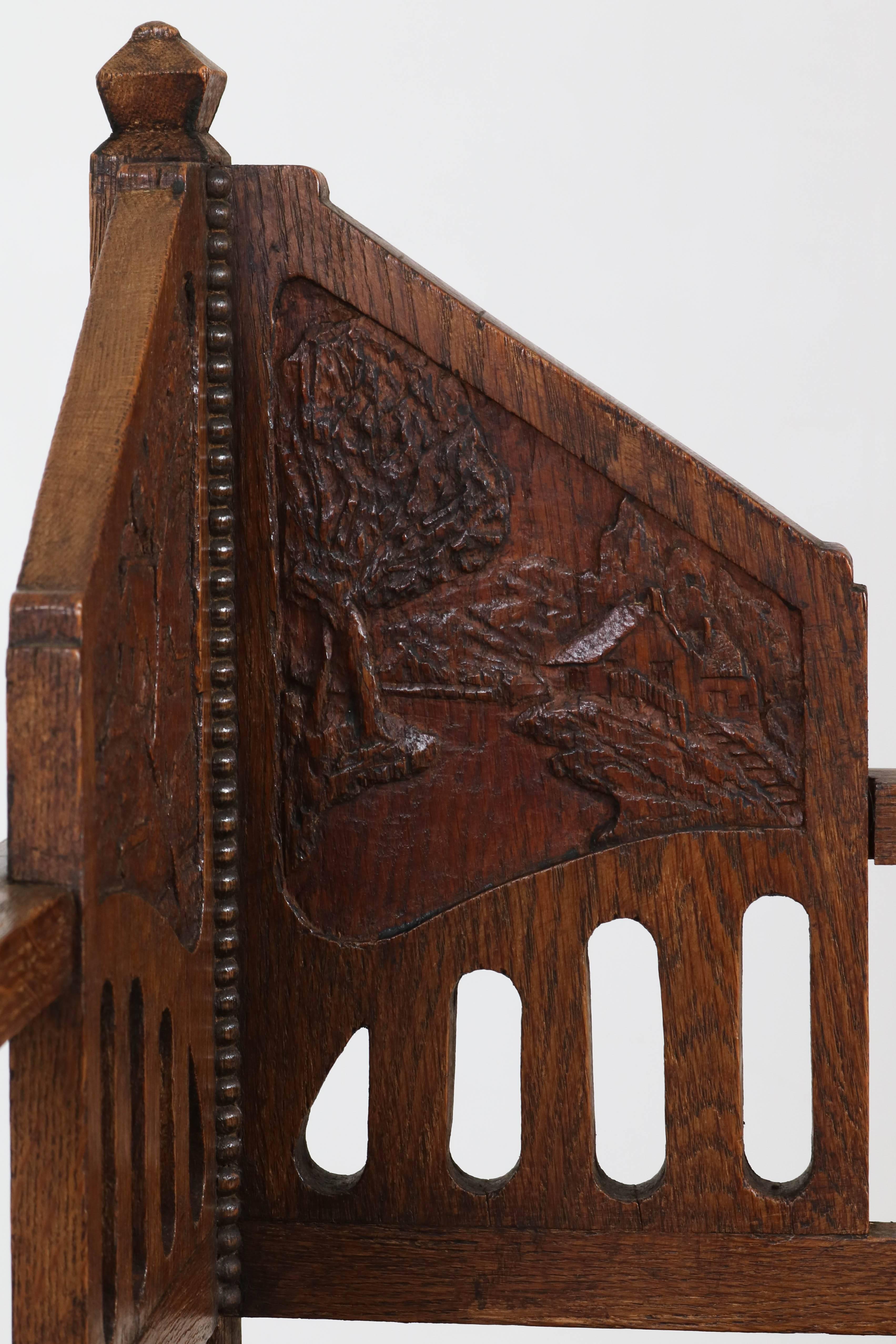 Two Oak Dutch Arts & Crafts Art Nouveau Corner Chairs, 1900s 1
