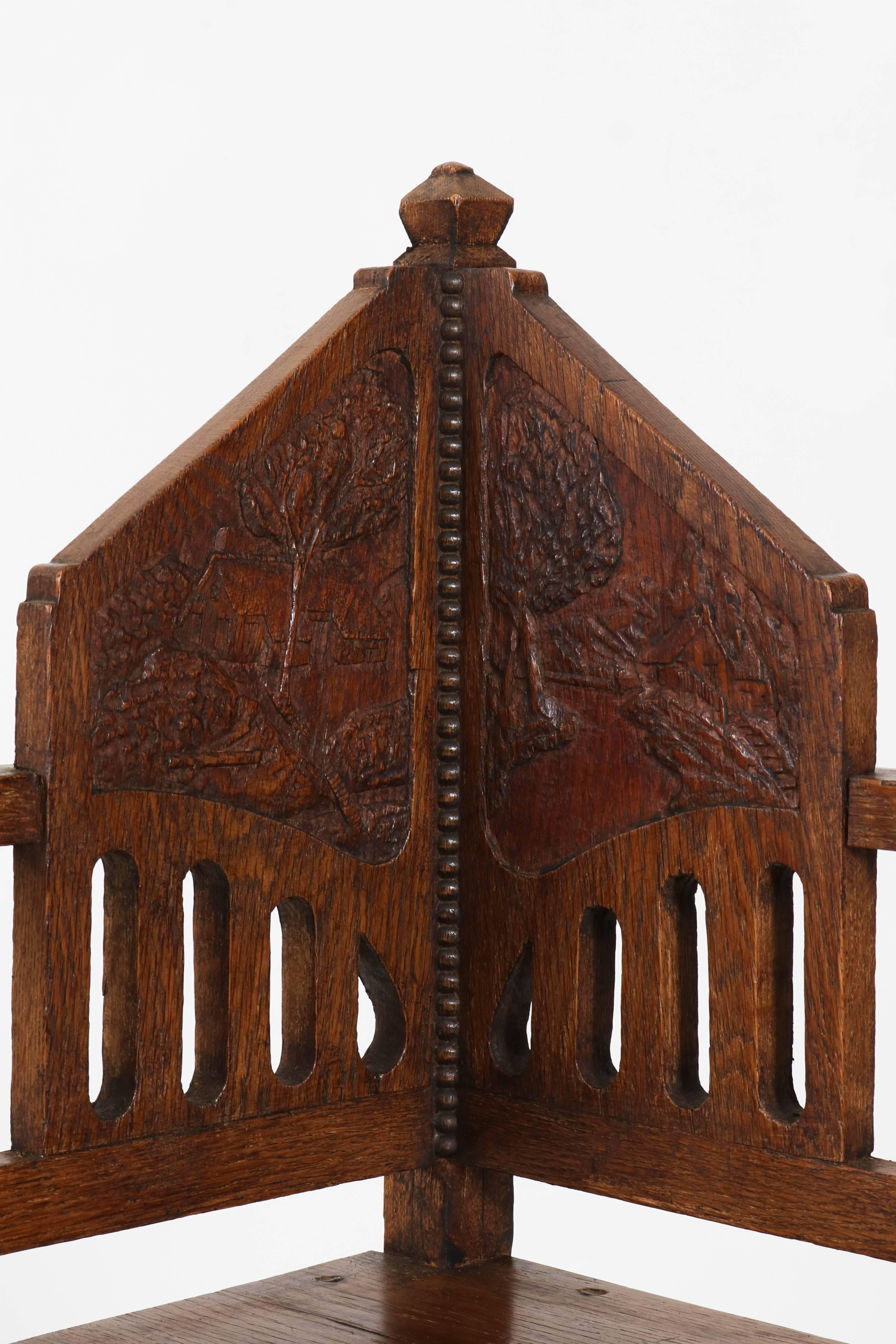 Two Oak Dutch Arts & Crafts Art Nouveau Corner Chairs, 1900s 2