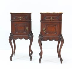 Two Oak French Louis XV Style Bedside Tables or Nightstands, 1900s