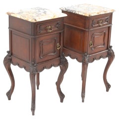 Two Oak French Louis XV Style Bedside Tables or Nightstands, 1900s