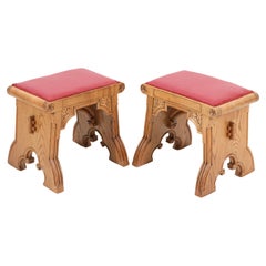 Two Oak Gothic Revival Stools, 1900s