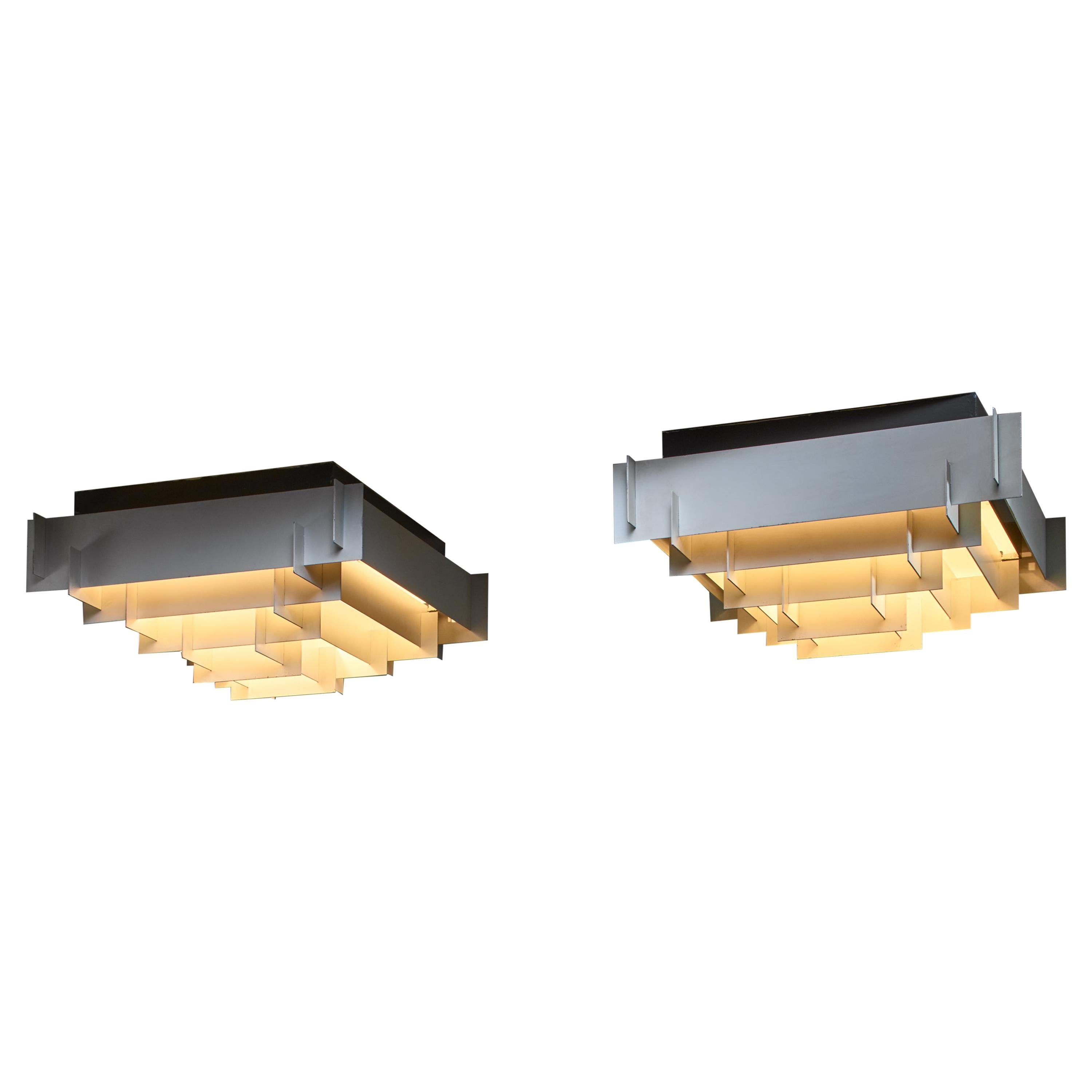Two of Six Nordisk Solar Metal Flushmount Lamps