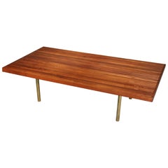 Two of Two Matched Large Teak Danish Slat Form Coffee Cocktail Tables with Brass
