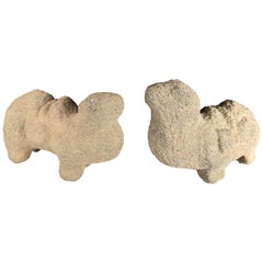 Vintage Two Old Hand Carved Stone Camels from China