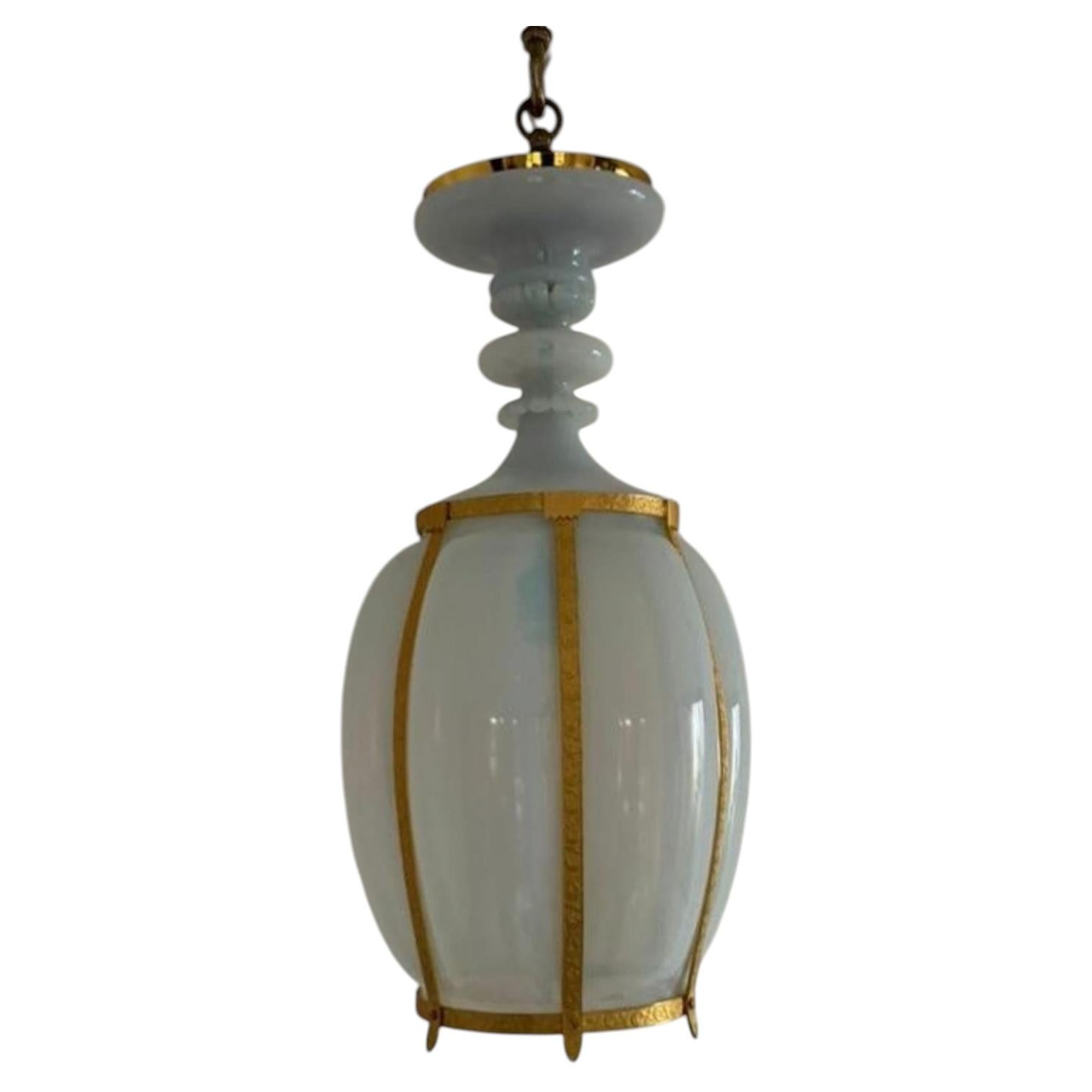 Two Opalescent Blue & Gold Murano Glass Lantern attr. to Barovier Toso, 1950s