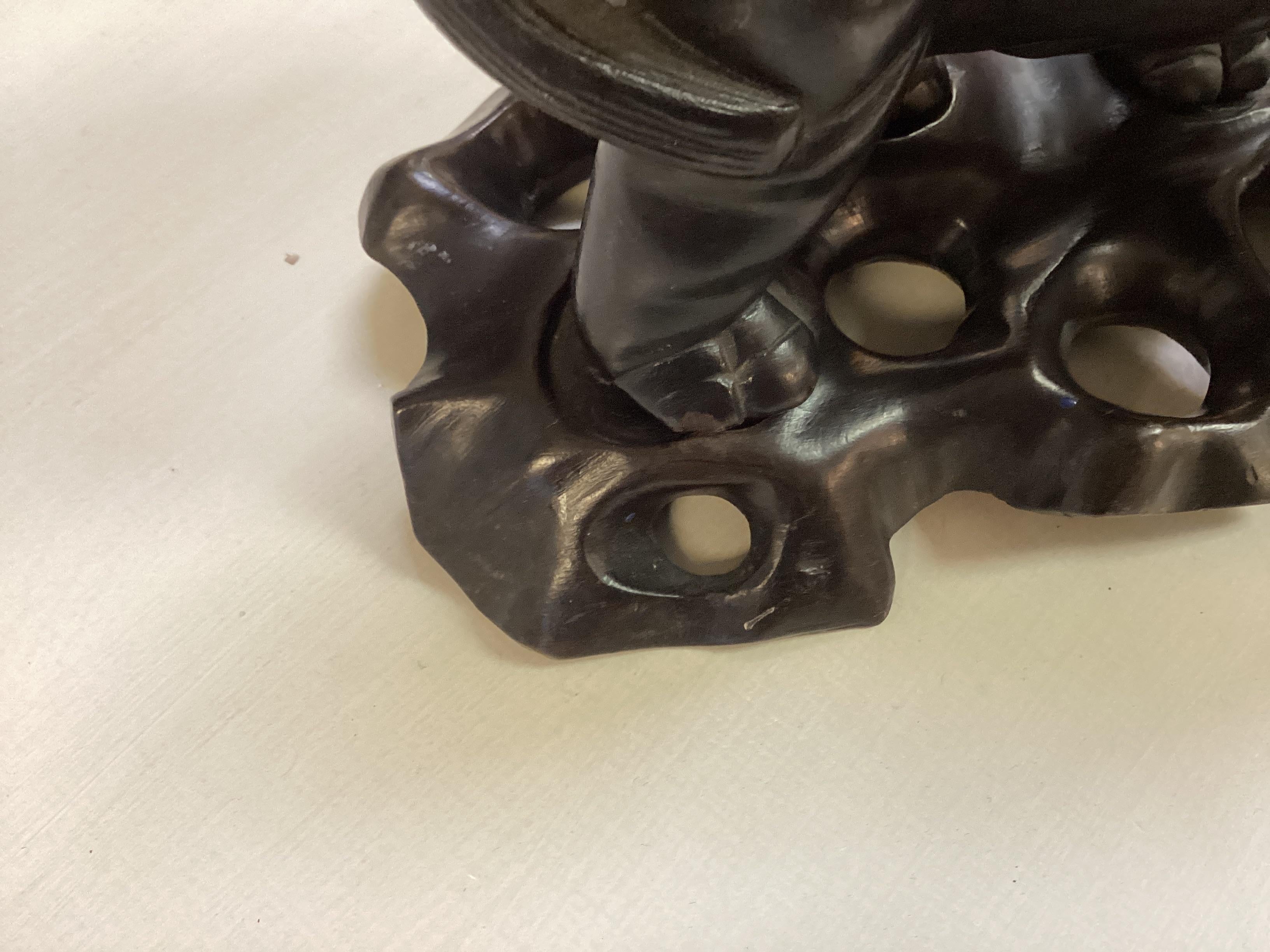 Two Opposing Ebonized Elephant Figures With Stands For Sale 8