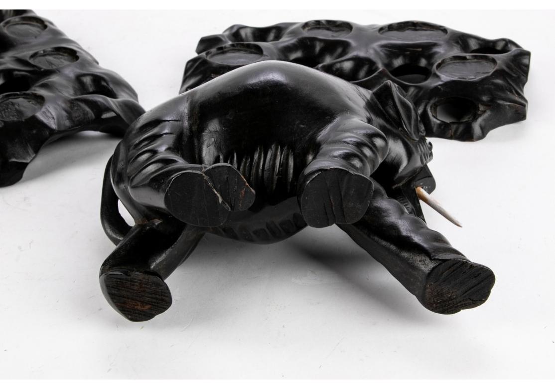 Meiji Two Opposing Ebonized Elephant Figures With Stands For Sale