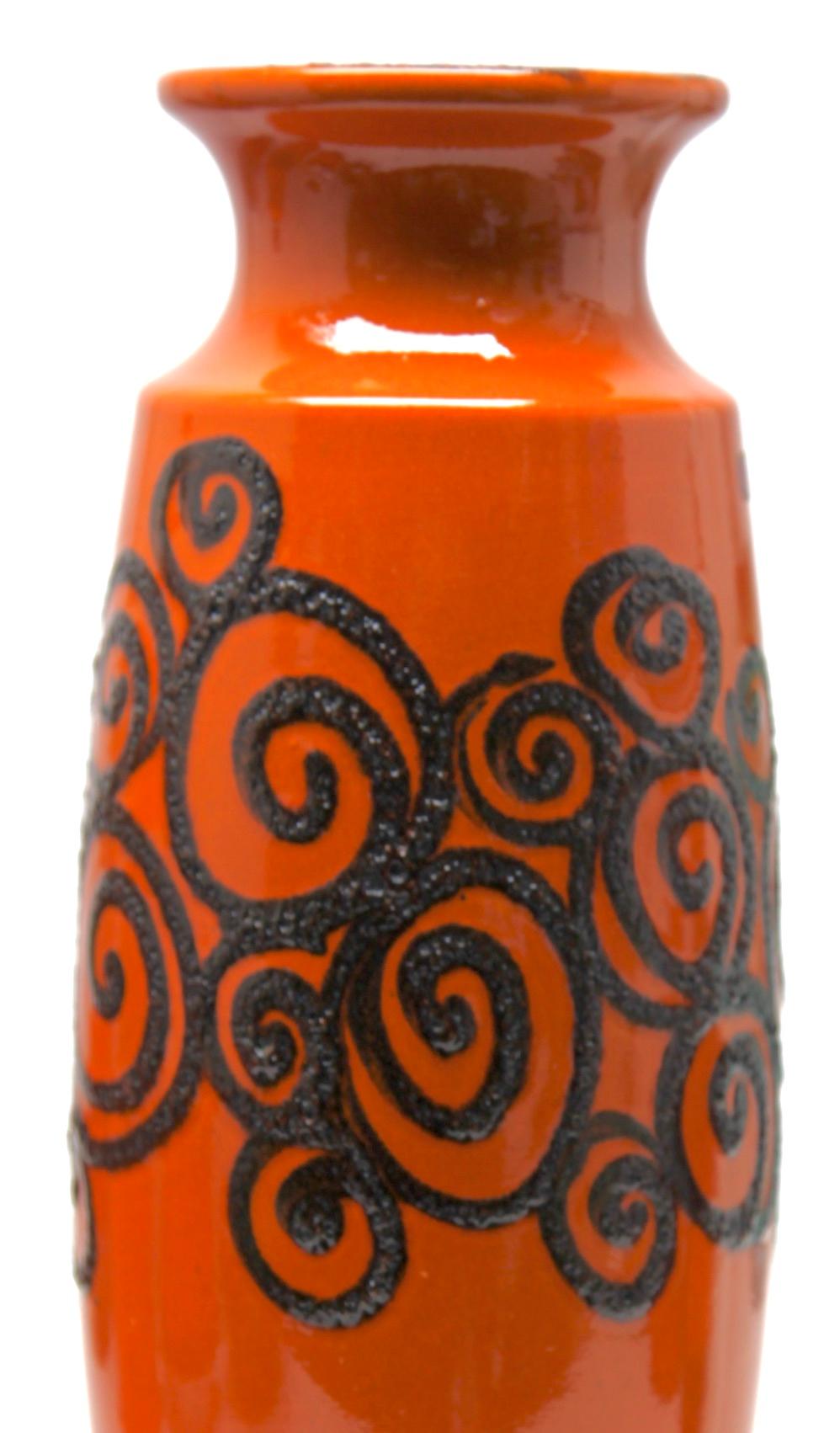 Mid-Century Modern Two Orange Fat Lava Vases 'Scheurich 239-41 Lava-Trail Decor For Sale