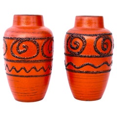 Two Orange Fat Lava Vases 'Scheurich 549-21' Lava-Trail Decor