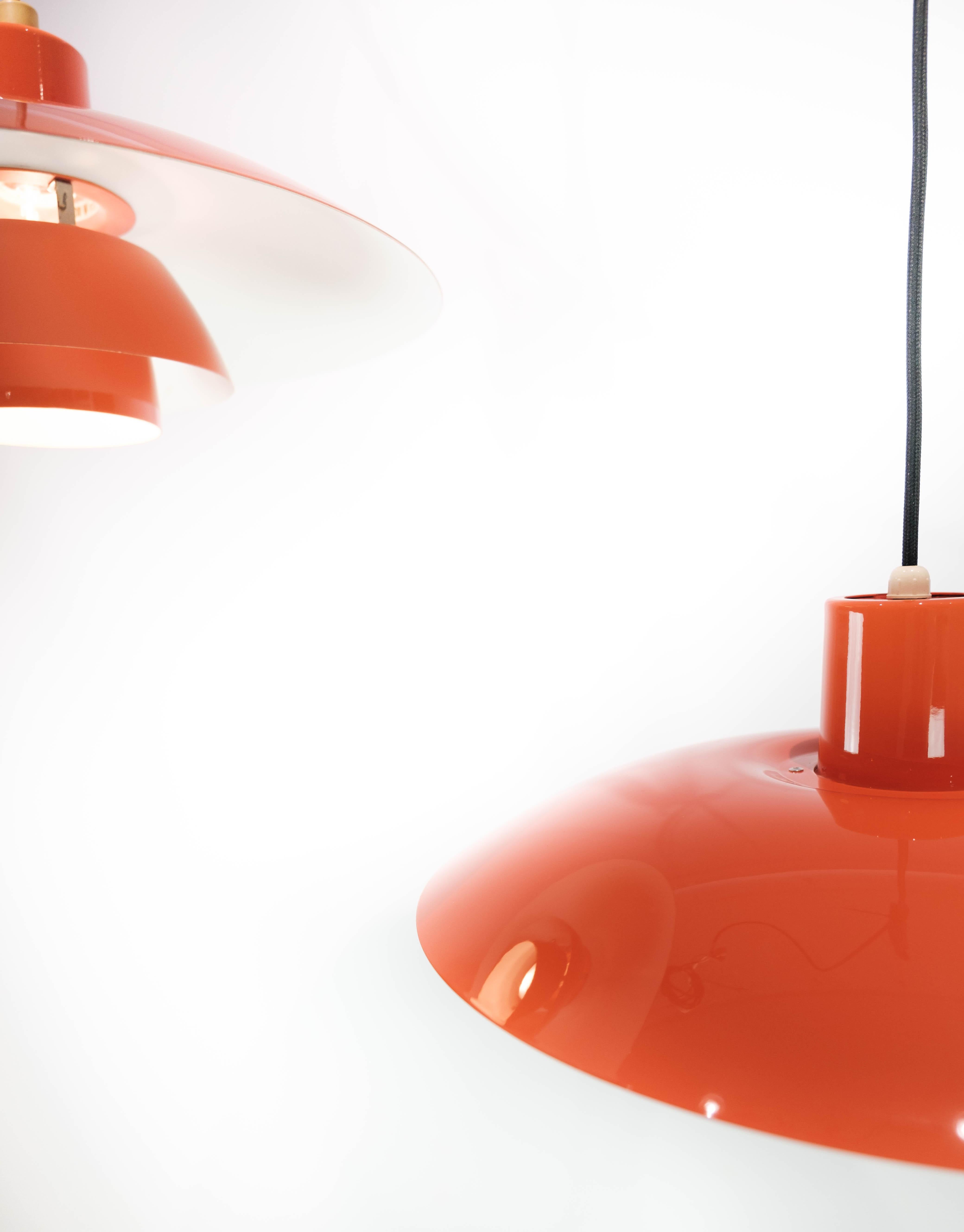 Two Orange PH4 Pendants Designed by Poul Henningsen, 1950s 4