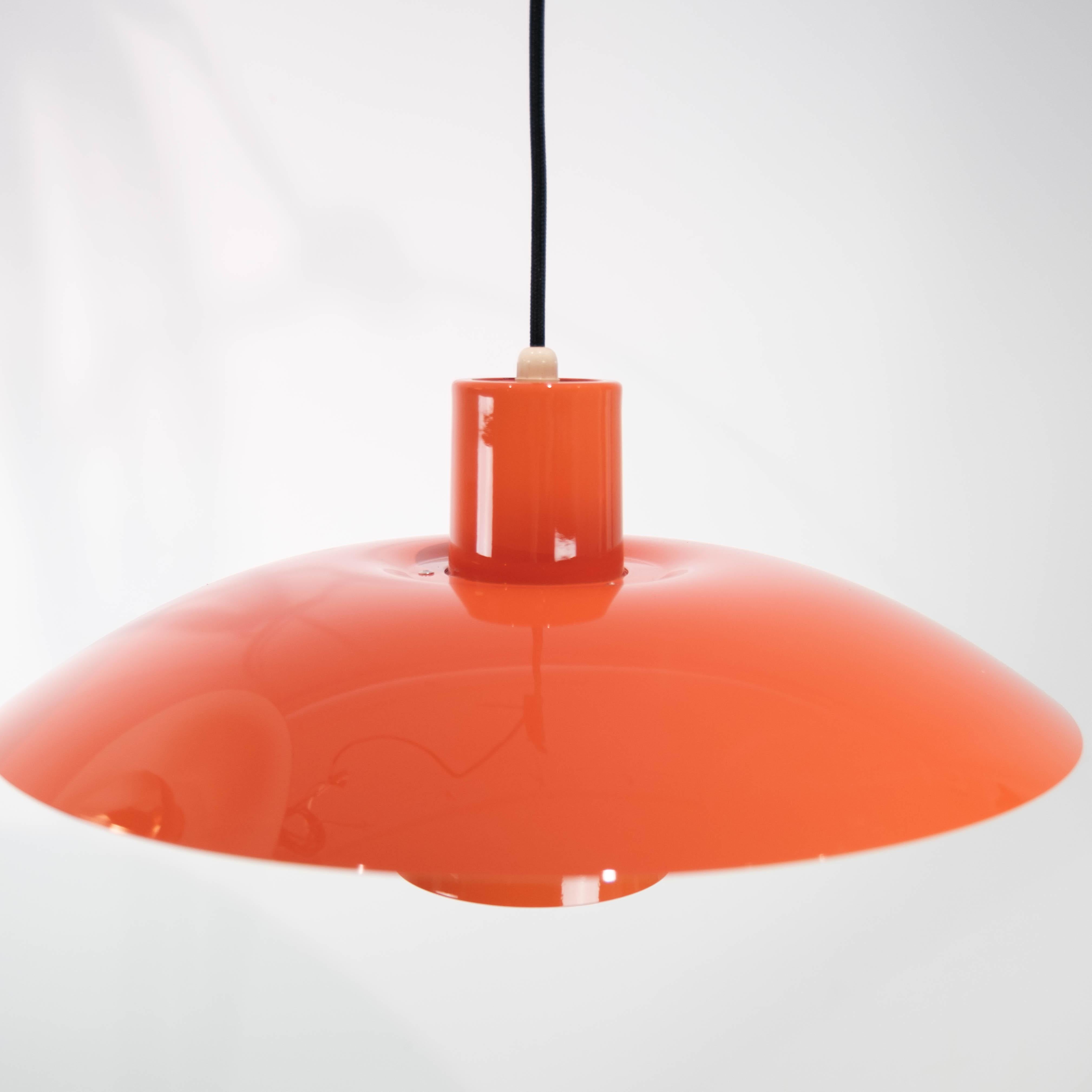 Scandinavian Modern Two Orange PH4 Pendants Designed by Poul Henningsen, 1950s