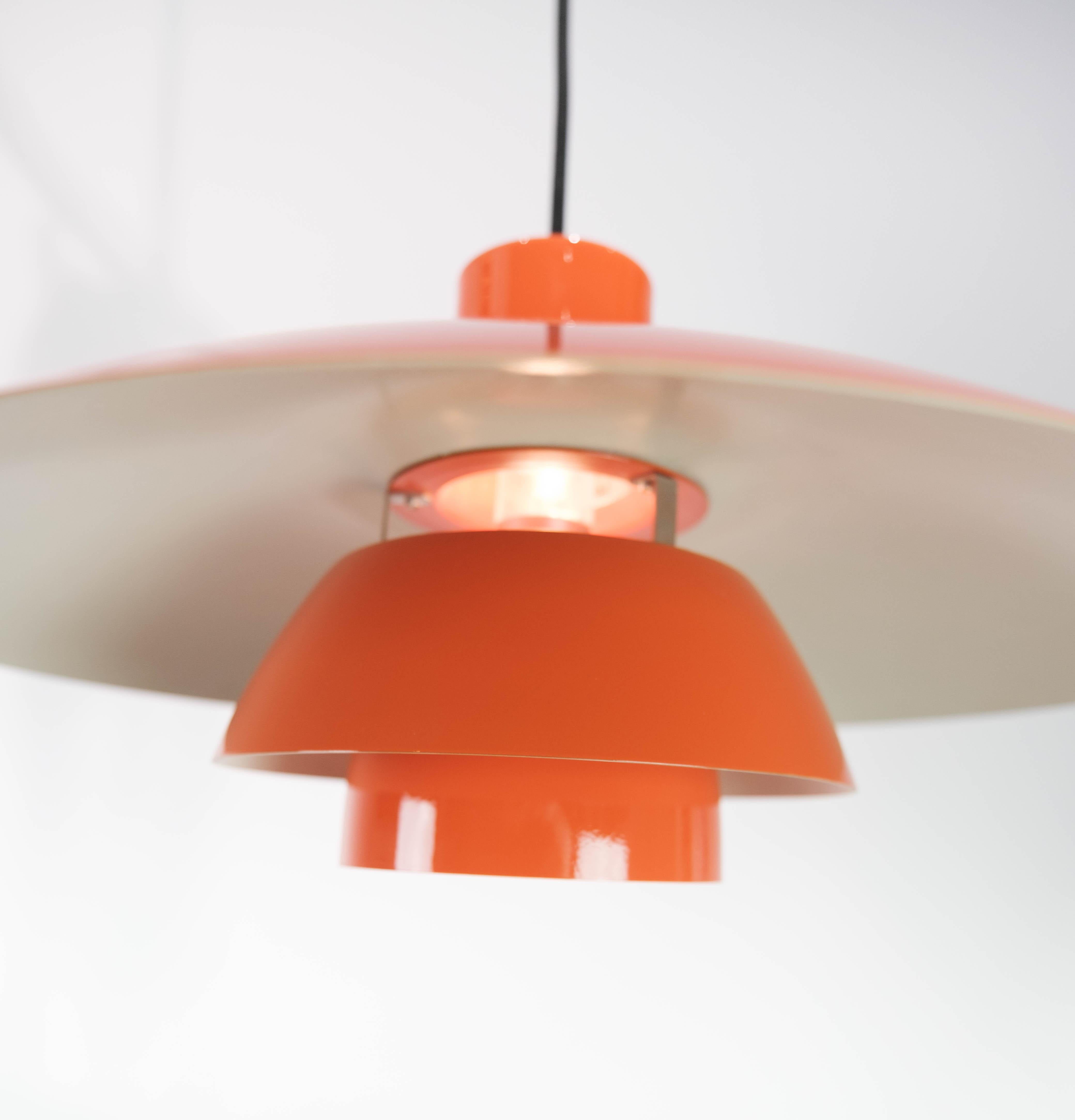 Danish Two Orange PH4 Pendants Designed by Poul Henningsen, 1950s