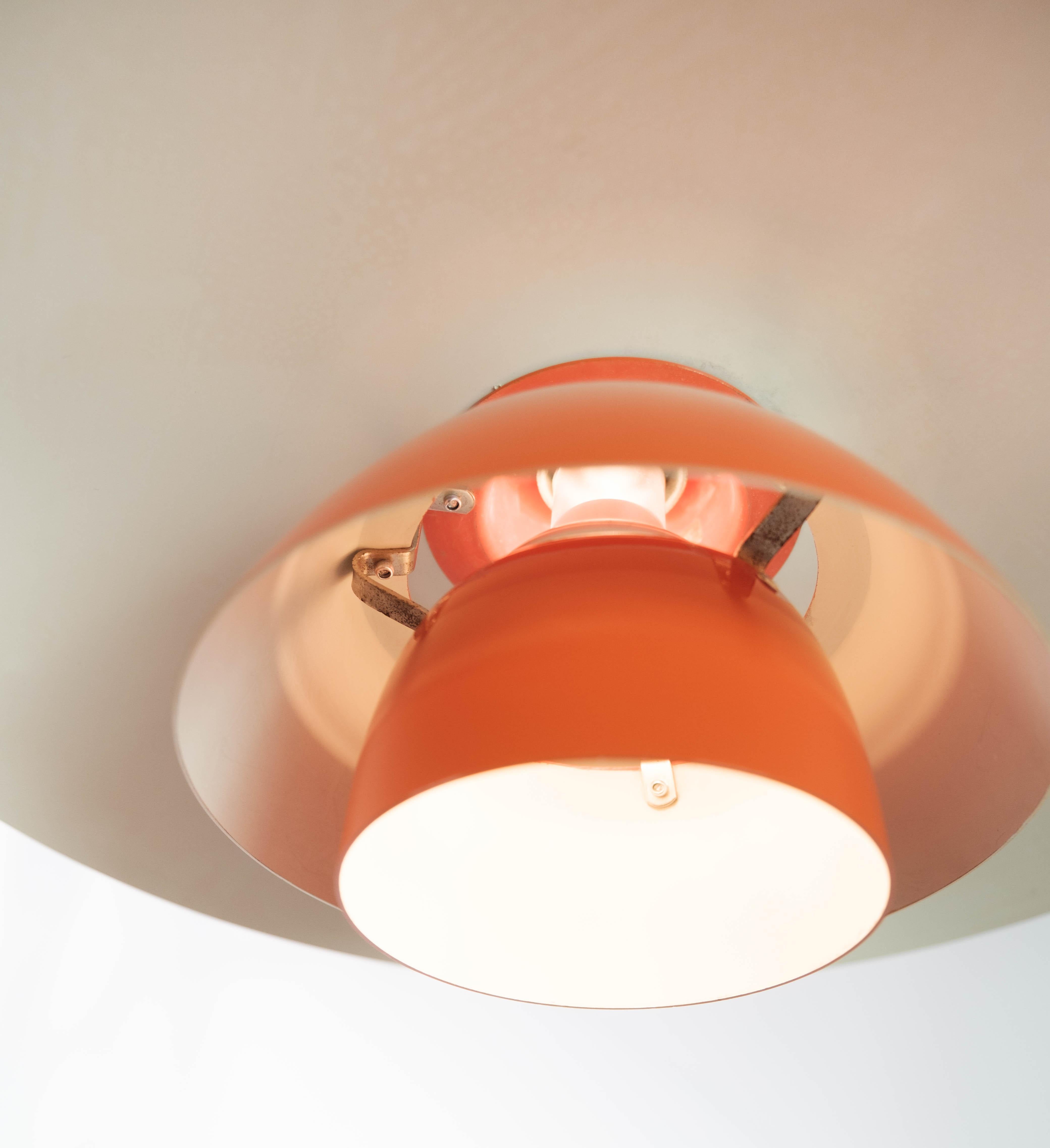 Two Orange PH4 Pendants Designed by Poul Henningsen, 1950s In Good Condition In Lejre, DK