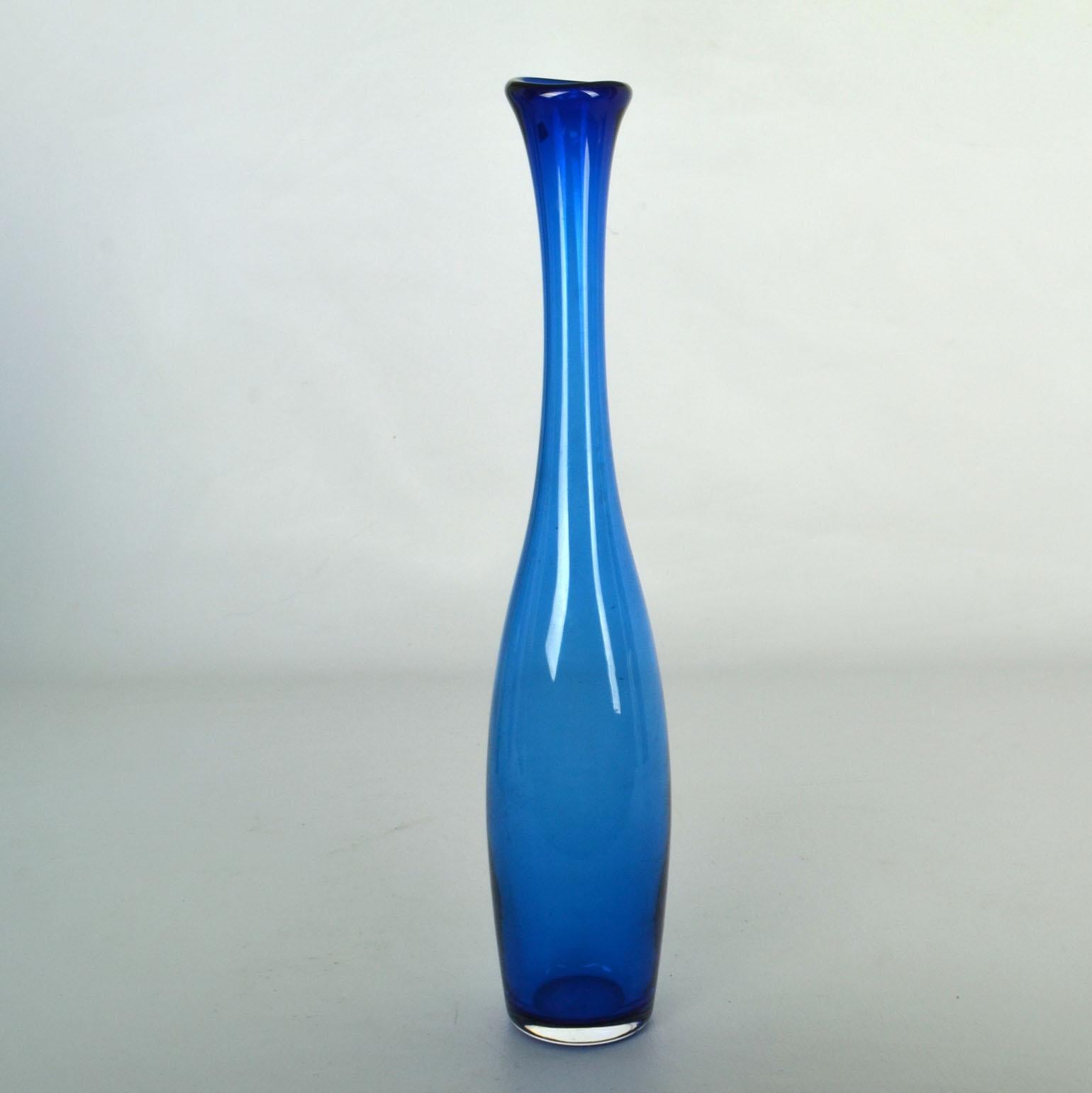 tall blue glass floor vase