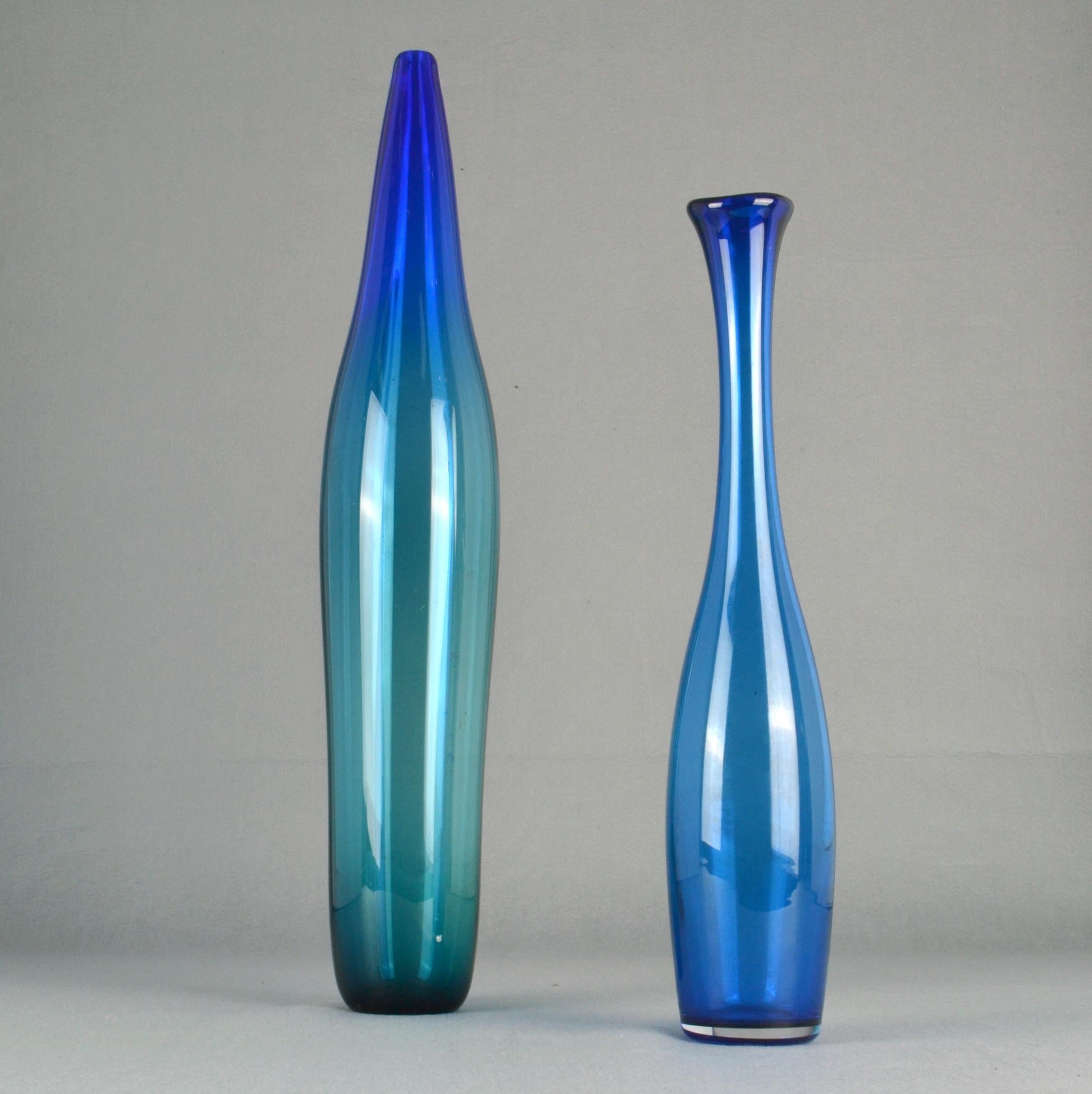 Mid-Century Modern Two Organic Blue Hand Blown Vases by Floris Meydam and Siem Van De Marel For Sale