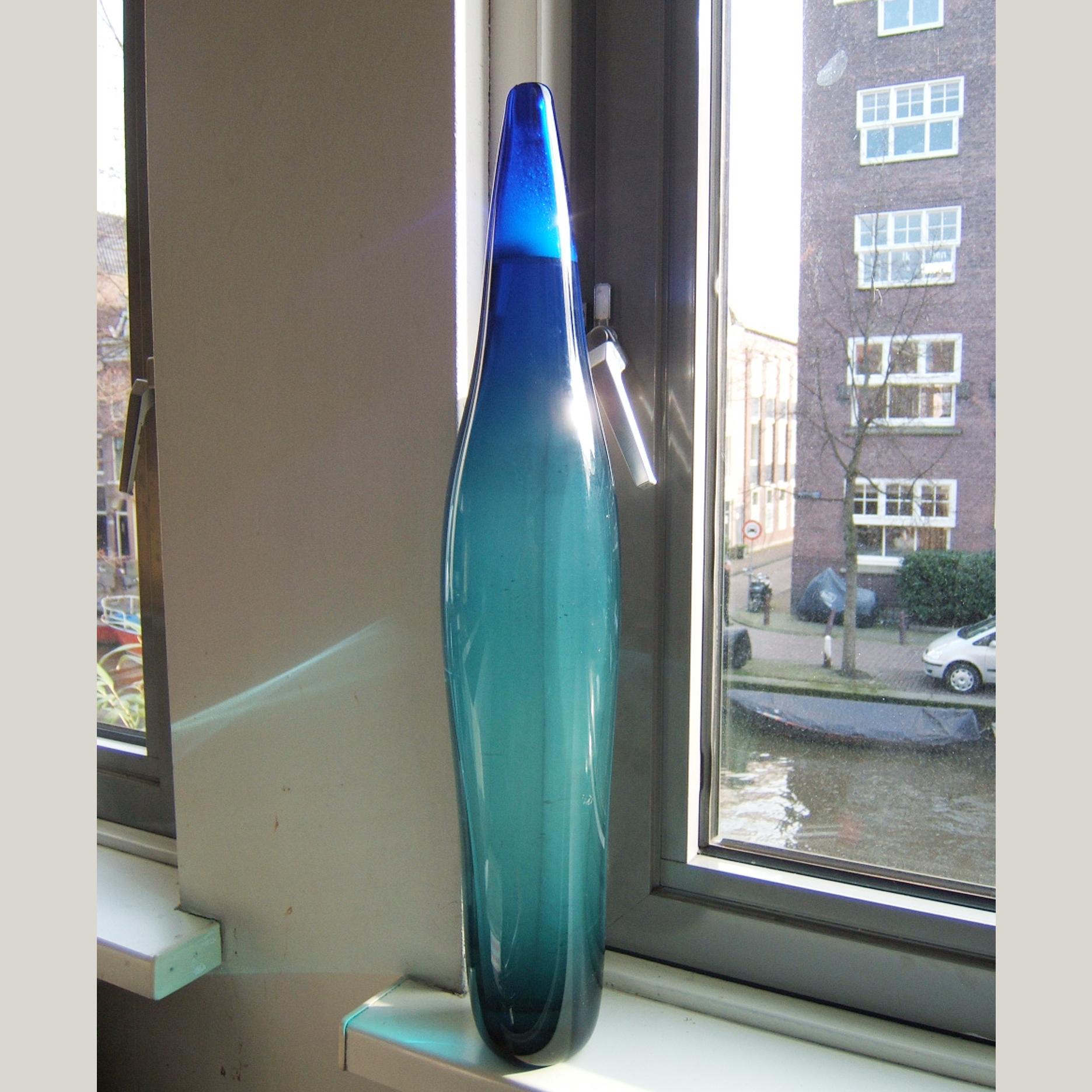 Mid-20th Century Two Organic Blue Hand Blown Vases by Floris Meydam and Siem Van De Marel For Sale