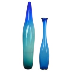 Two Organic Blue Hand Blown Vases by Floris Meydam and Siem Van De Marel