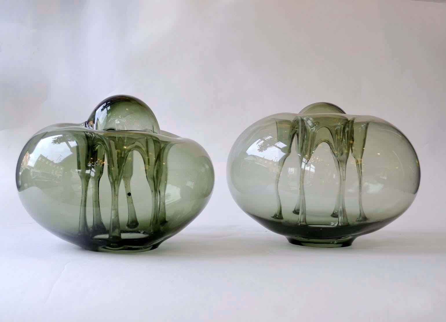 Two Organic Freeform Hand Blown Glass Sculptures, Czech, 1970s 3
